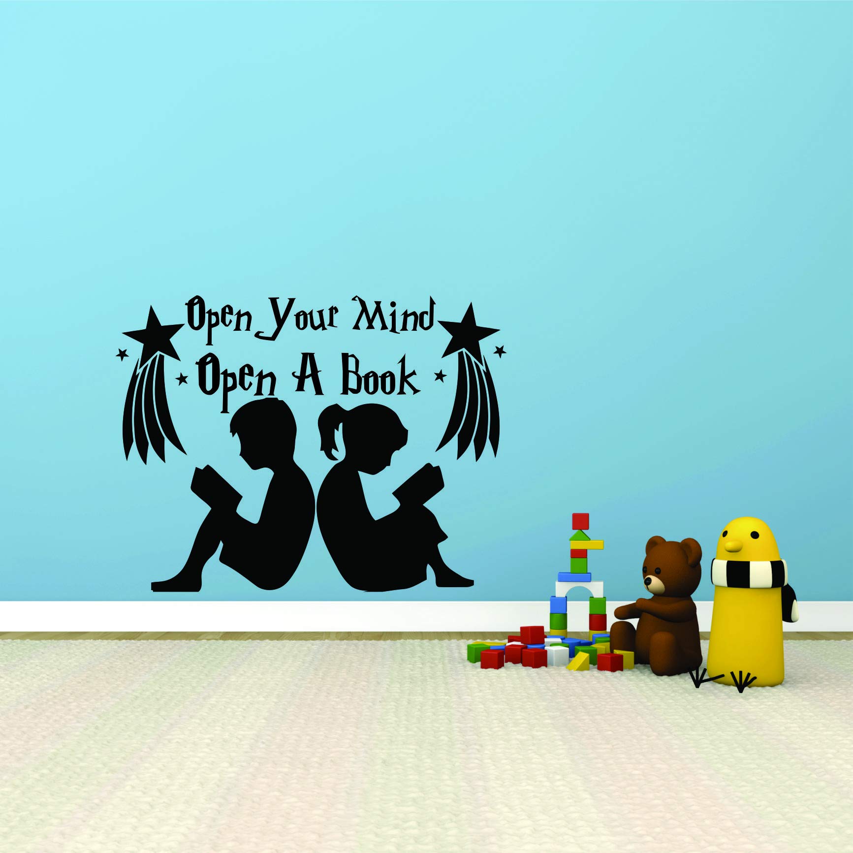 Open Your Mind Open A Book - Inspirational Reading Quotes Wall Decal for Kids Room, Nursery, Daycare & Kindergarten - 8x10 Inch Vinyl Wall Art Sticker - Perfect for Bedroom, Playroom & Classroom Decor