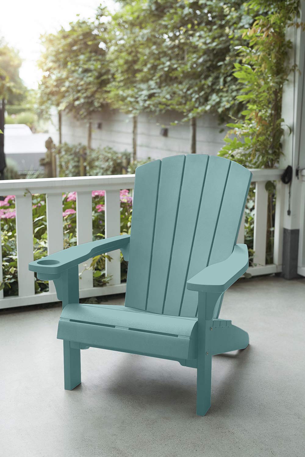 Keter Alpine Adirondack Resin Outdoor Patio Chairs with Cup Holder - Weather-Resistant Teal Plastic Furniture for Beach, Pool, Fire Pit & Garden Seating - Perfect for Relaxing Outdoors