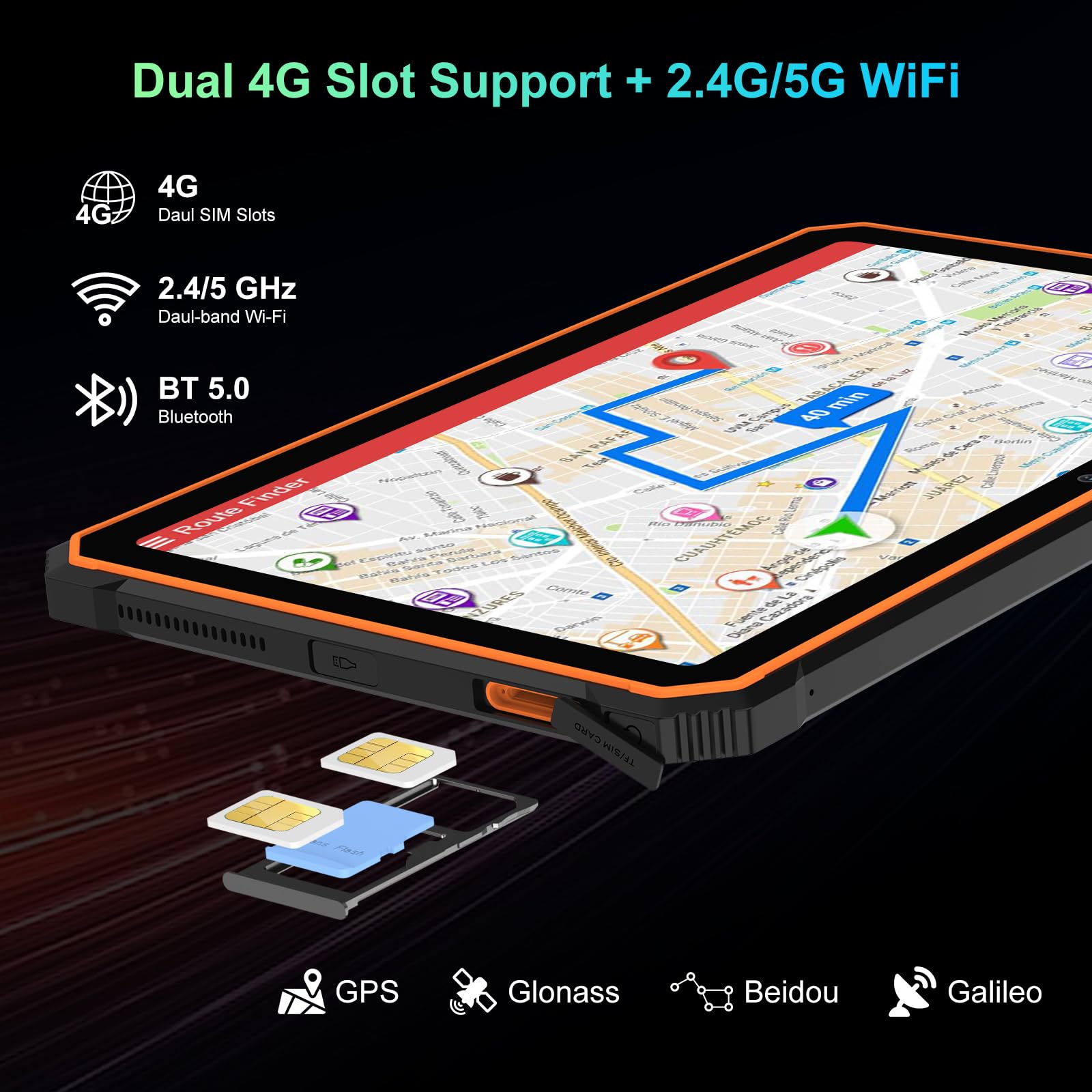 Blackview 2.4K 10.36 Inch Rugged Android Tablet - 22000mAh Battery, Octa-Core Processor, 24GB (8+16) RAM, 256GB ROM + 1TB Expandable, 48MP+16MP Camera, 4G LTE/5G WiFi, BT 5.0/OTG/GPS, Waterproof - Orange | Perfect for Outdoor Work, Construction Sites, and Harsh Environments