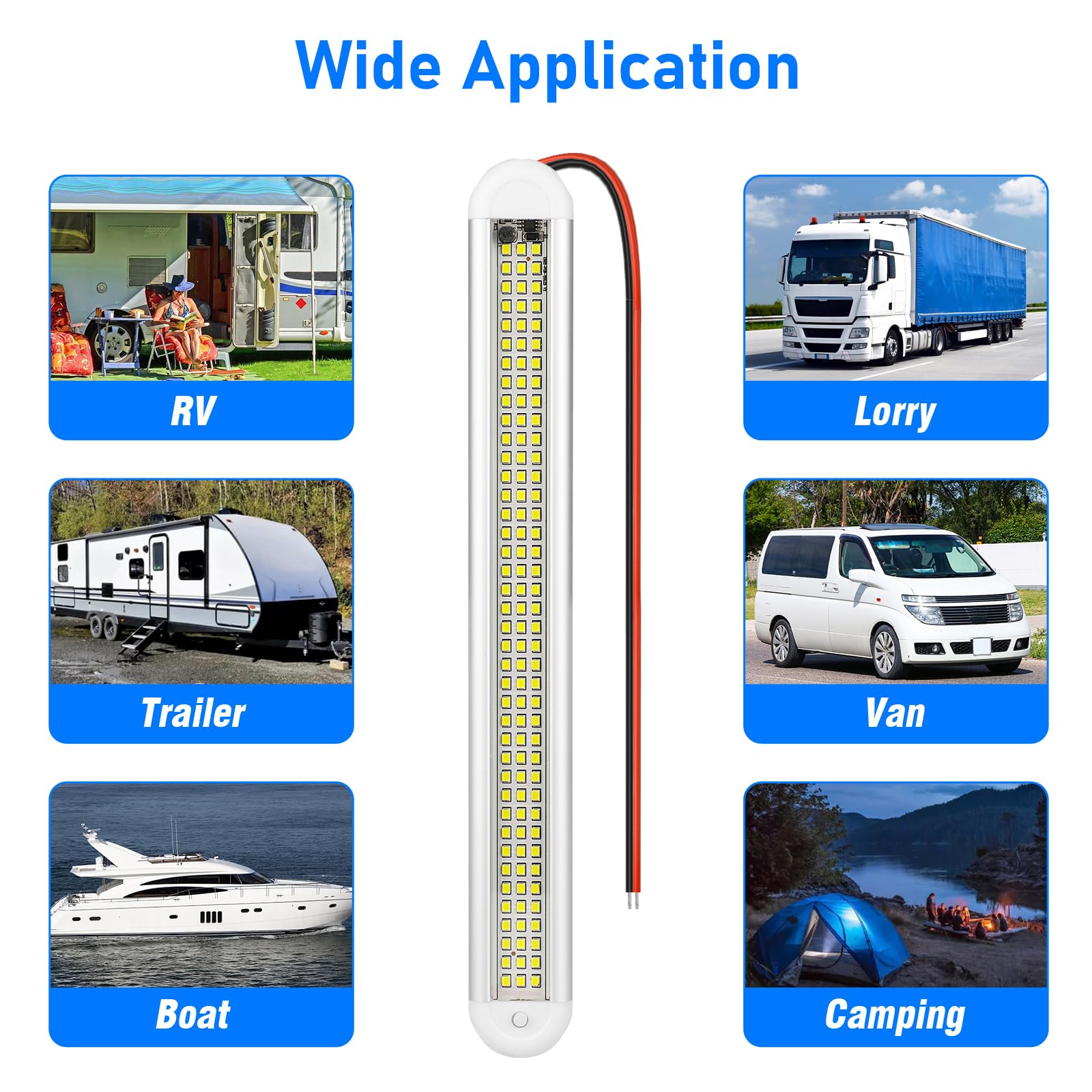 Linkstyle 4PCS 12V Interior LED Light Bars - 120 LEDs Strip Lights with ON/Off Switch for Cars, Trailers, Campers, Vans, RVs & Boats - Perfect for Interior Lighting, Cargo Areas & Nighttime Visibility