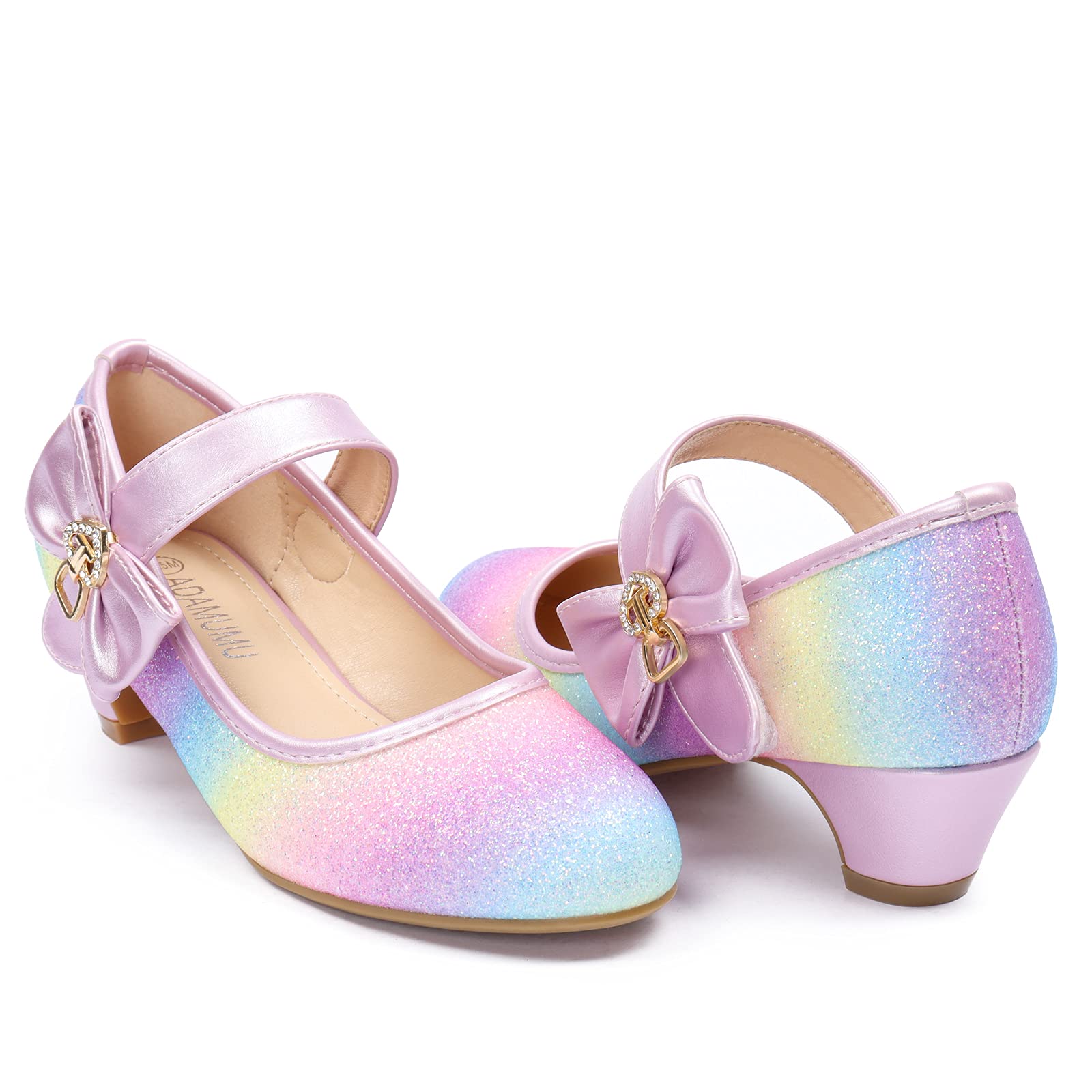 ADAMUMU Girls Low Heel Dress Shoes for Wedding - PU Leather Comfortable Party Shoes for Little Big Kids - Perfect for Bridesmaids, Flower Girls & Special Occasions