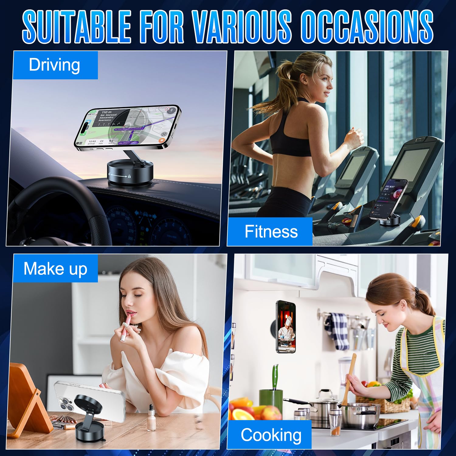 Magnetic Phone Holder for Car, Gym & Mirror - 360° Rotatable & Foldable