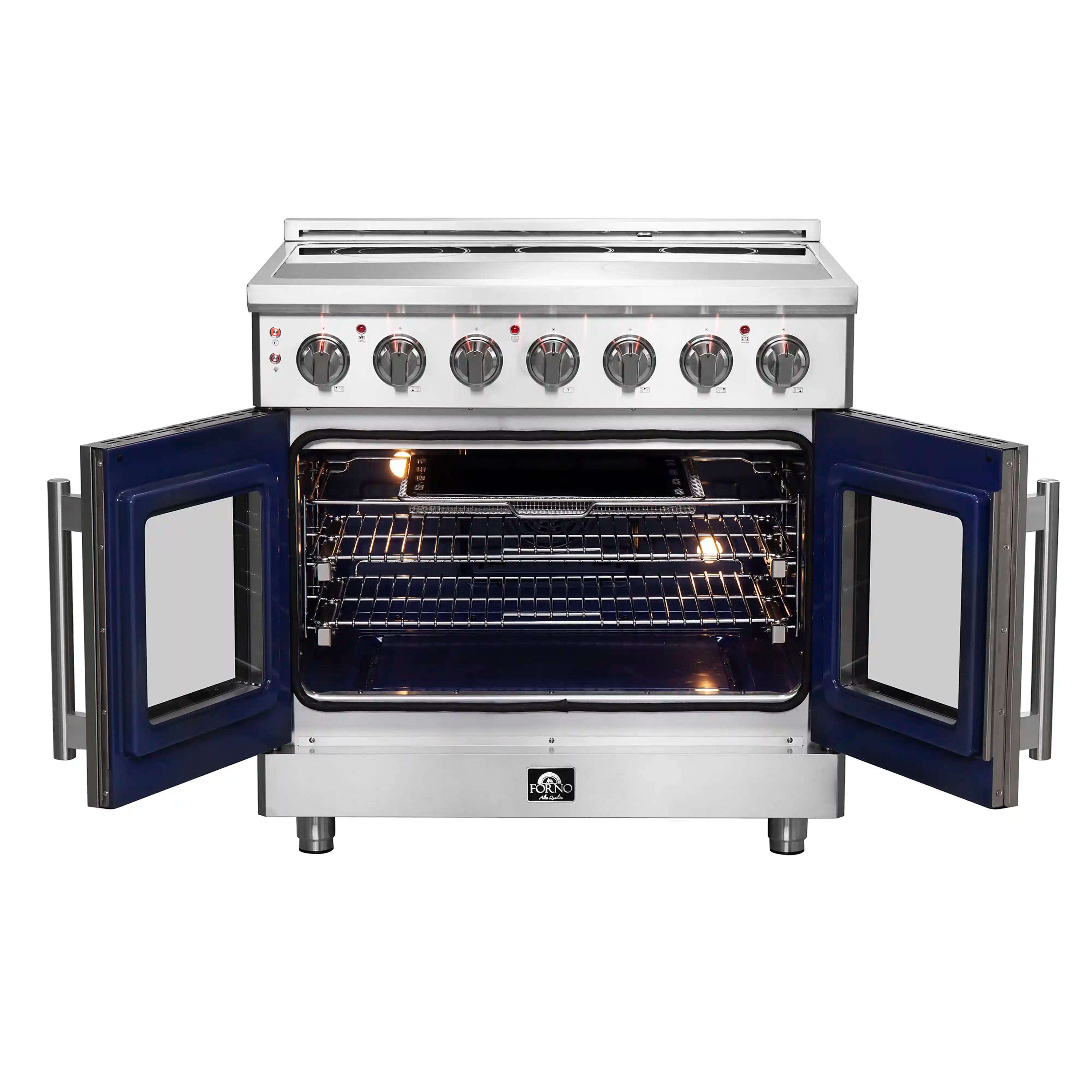 Forno Massimo 36 Inch Freestanding French Door Electric Range - Stainless Steel (FFSEL6955 36) | Professional Kitchen Appliance for Home Chefs & Modern Cooking