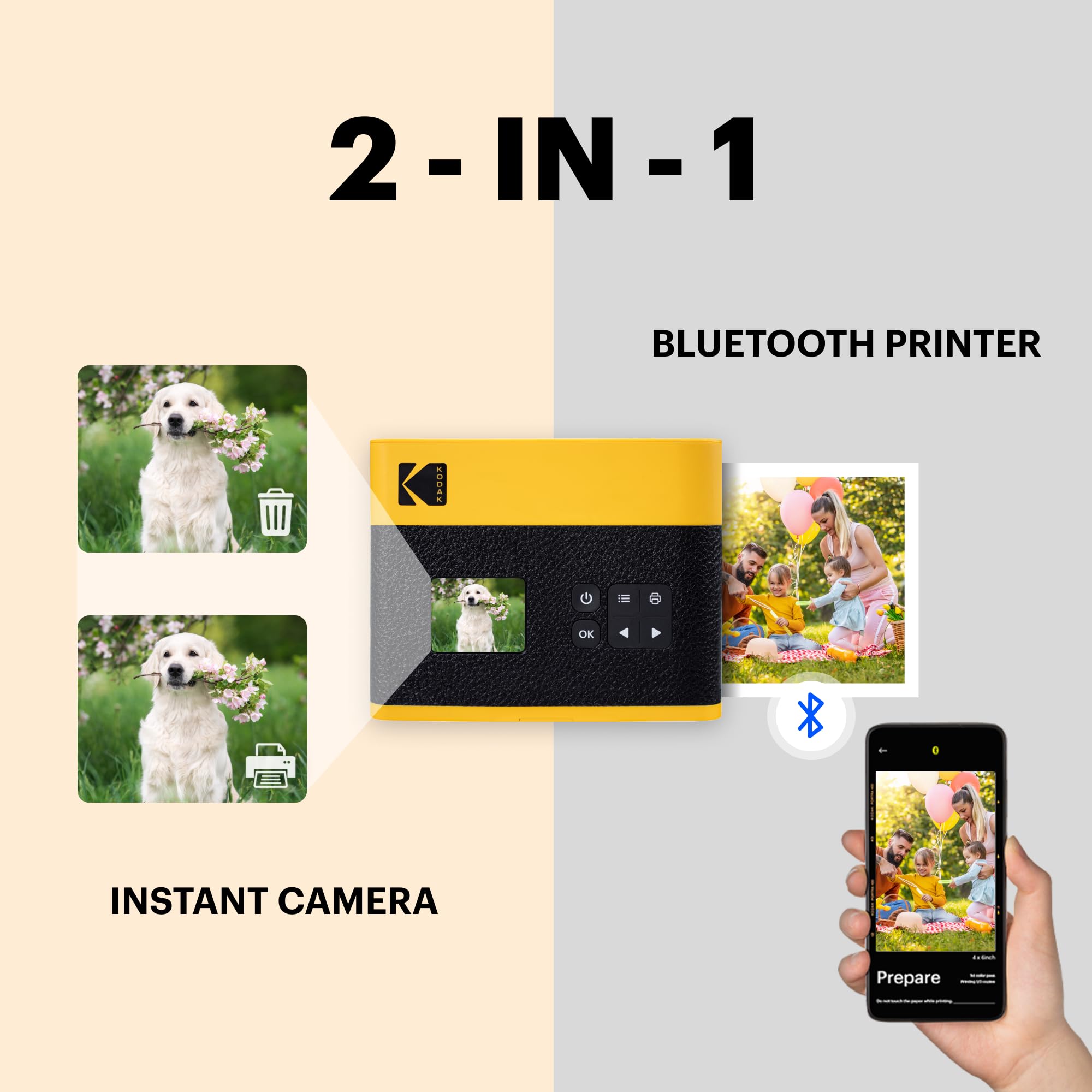 KODAK Mini Shot 3 ERA 4PASS 2-in-1 Instant Camera & Photo Printer (3x3) with 68 Photo Papers - Portable Wireless Bluetooth Printer for Travel, Parties, DIY Scrapbooking & Instant Memories (Yellow)