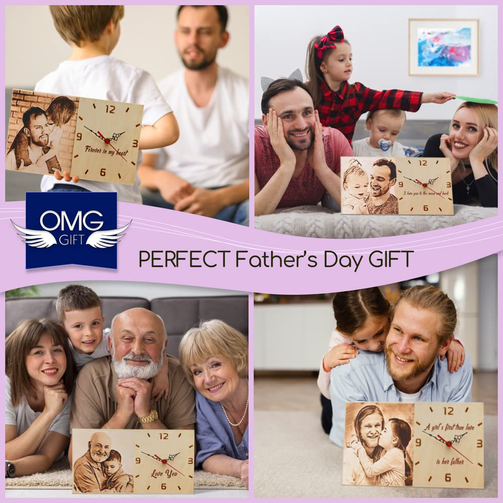 Custom Engraved Wooden Desk Clock - Personalized Father's Day Gift for Dad, Stepdad & Father-in-Law - Unique Wooden Anniversary Gift for Men Who Have Everything (6.3 x 11.5 Inch) - Perfect for Office, Home & Retirement Gifts