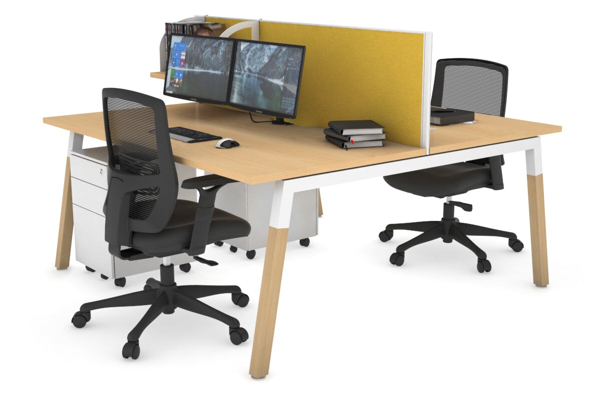 Quadro A Legs 2-Person Office Workstation with Wood Legs & Cross Beam - 1800L x 800W Dimensions with Cable Management Scallop | Perfect for Shared Workspaces & Home Offices