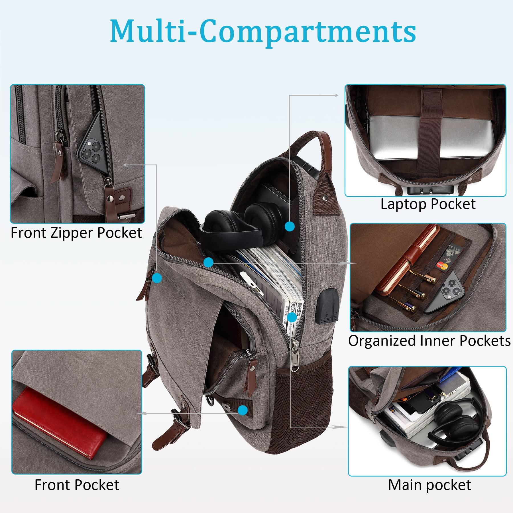 BASICPOWER Canvas Messenger Bag - Durable Crossbody Sling Backpack for Laptop & Travel | Water-Resistant Casual Shoulder Bag for Men & Women | Perfect for Work, School, Commuting & Outdoor Adventures