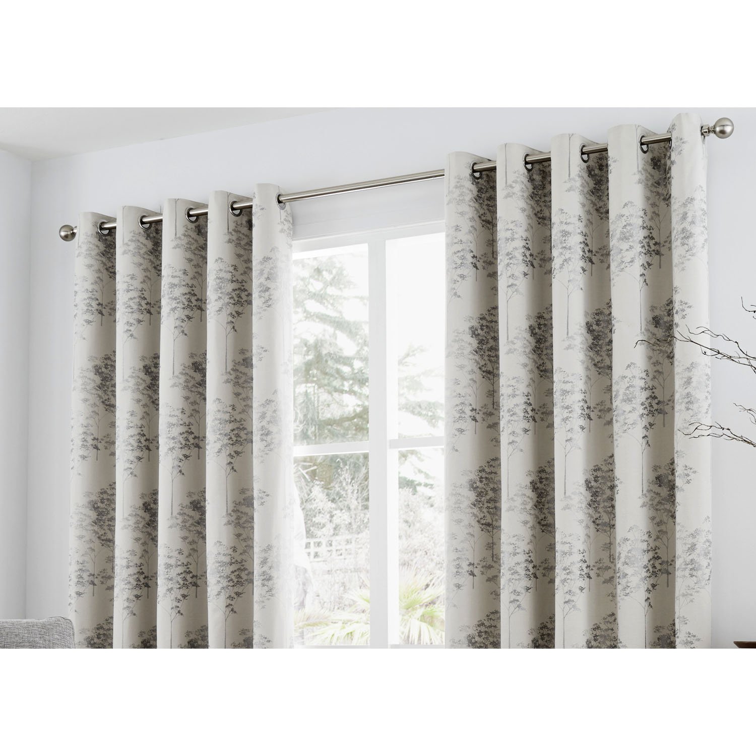 Elmwood Trees Blackout Fully Lined Eyelet Grommet Top Curtains - Silver Gray, 66