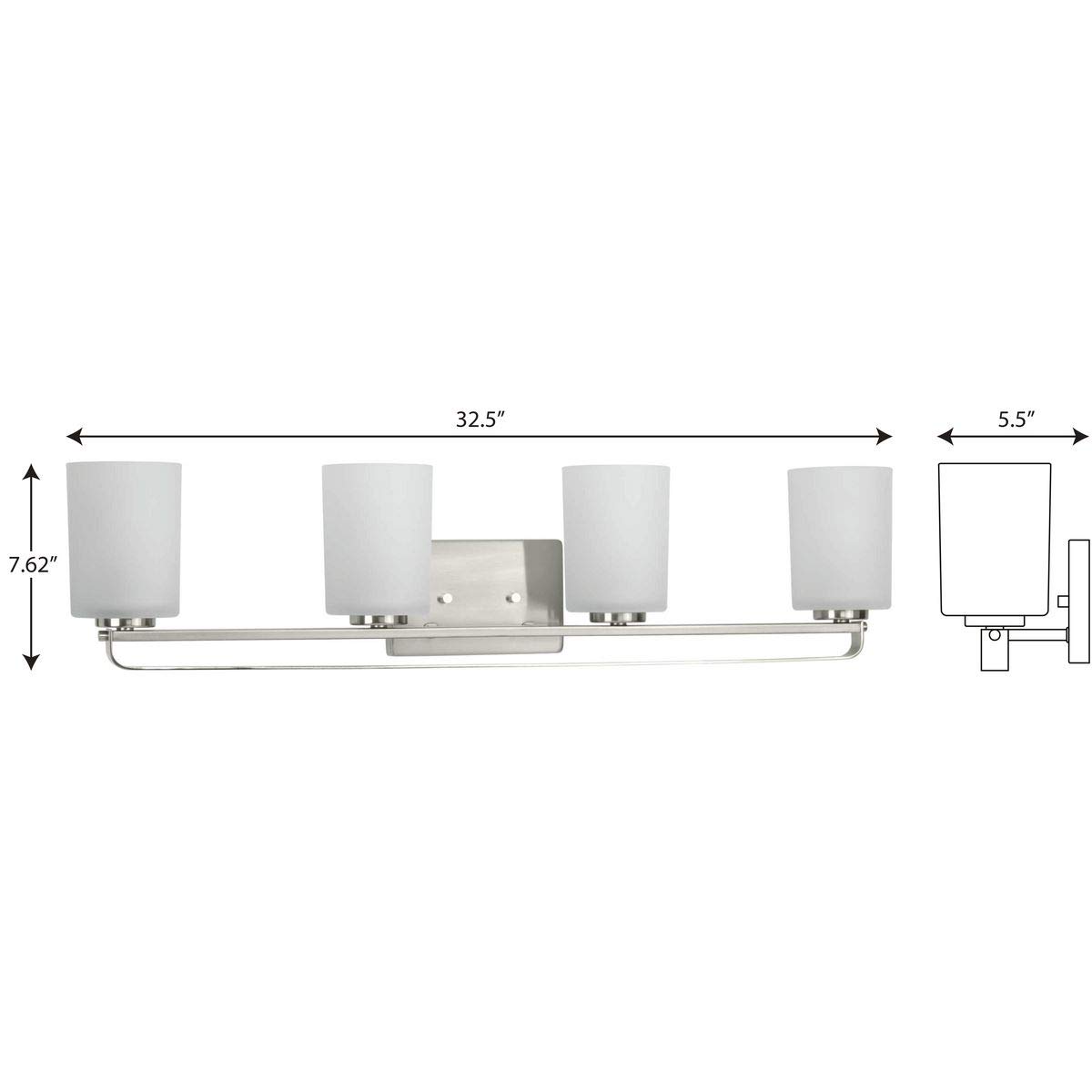 Progress Lighting League Collection 4-Light Modern Farmhouse Bathroom Vanity Light - Brushed Nickel Finish with Etched Glass Shades - Perfect for Bathroom, Powder Room, and Dressing Area Lighting