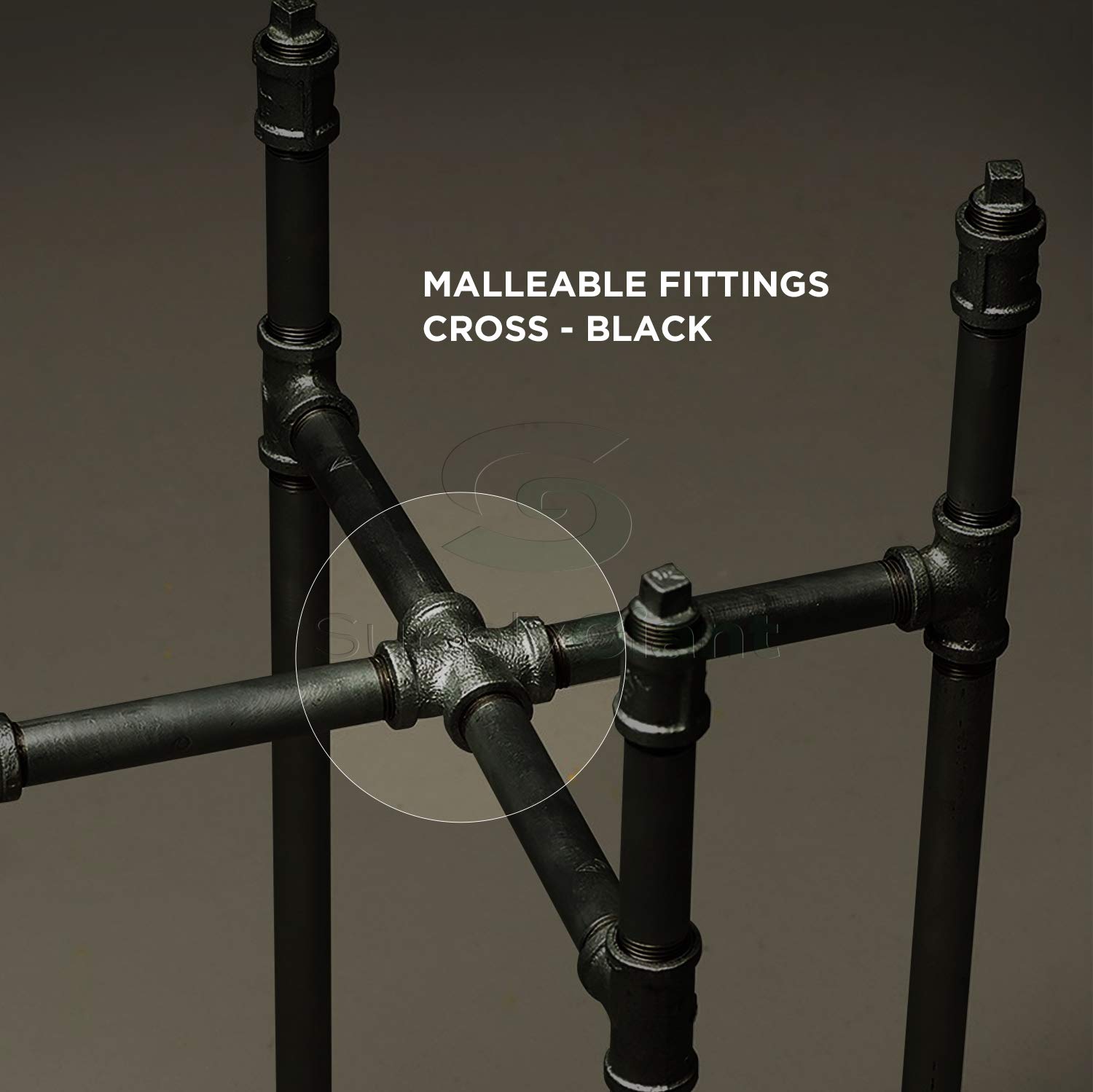 3/4 Inch Black Malleable Iron Cross Fitting - Heavy Duty Pipe Connector for Plumbing, HVAC, and Industrial Applications - Perfect for Water, Gas, and Steam Systems