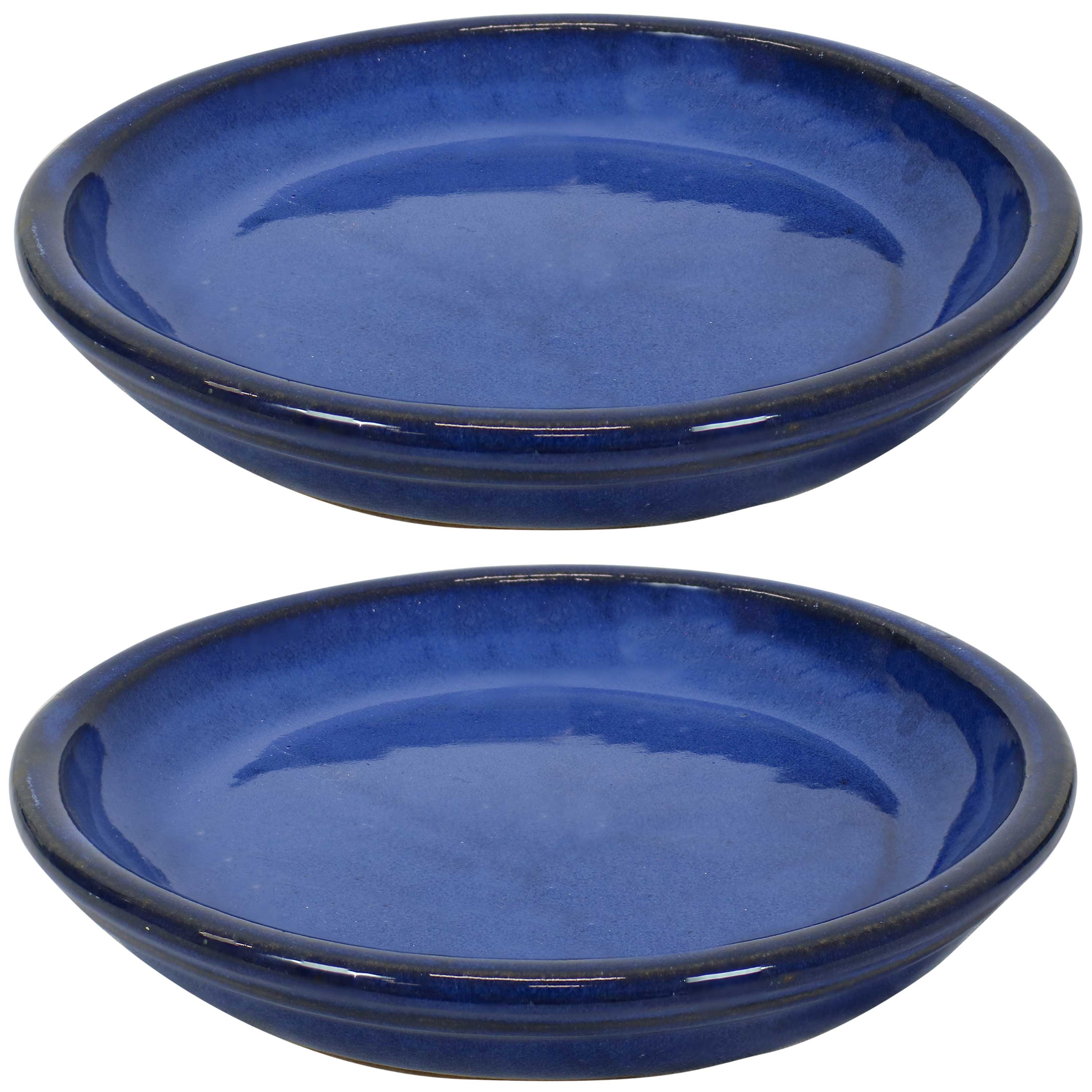 Sunnydaze Set of 2 Glazed Ceramic Planter Saucers - 6 Inch Flower Pot Trays for Indoor & Outdoor Plants - Perfect for Drainage and Protecting Surfaces