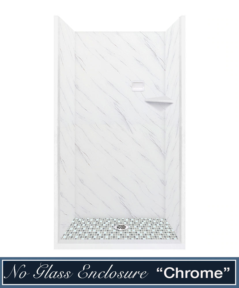 Carrara Marble Del Mar Mosaic Alcove Shower Enclosure Kit - Premium Bathroom Upgrade for Modern Homes, Spa-Like Shower Experience