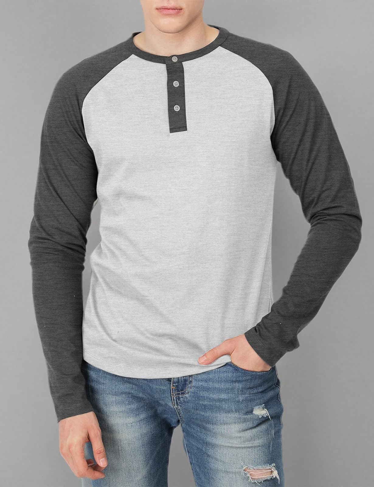 Men's Casual Slim Fit Henley T-Shirts - Raglan Long & 3/4 Sleeve Baseball Jersey Shirts for Everyday Wear, Gym & Street Style