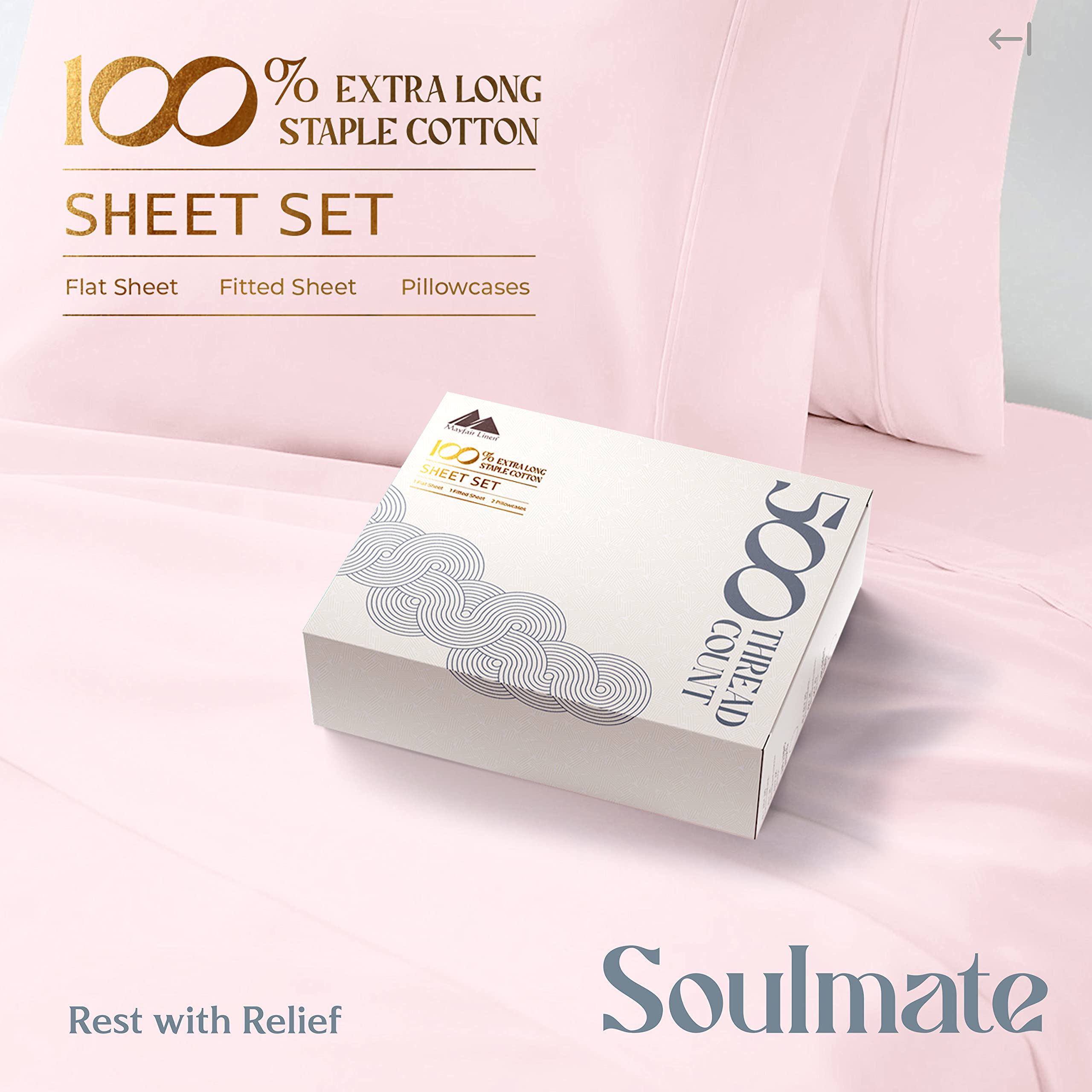 Mayfair Linen 500 Thread Count Twin XL Cotton Sheets - 3 Piece Soft & Cooling Sateen Bed Sheet Set, Hotel-Quality Deep Pocket (Fits 16