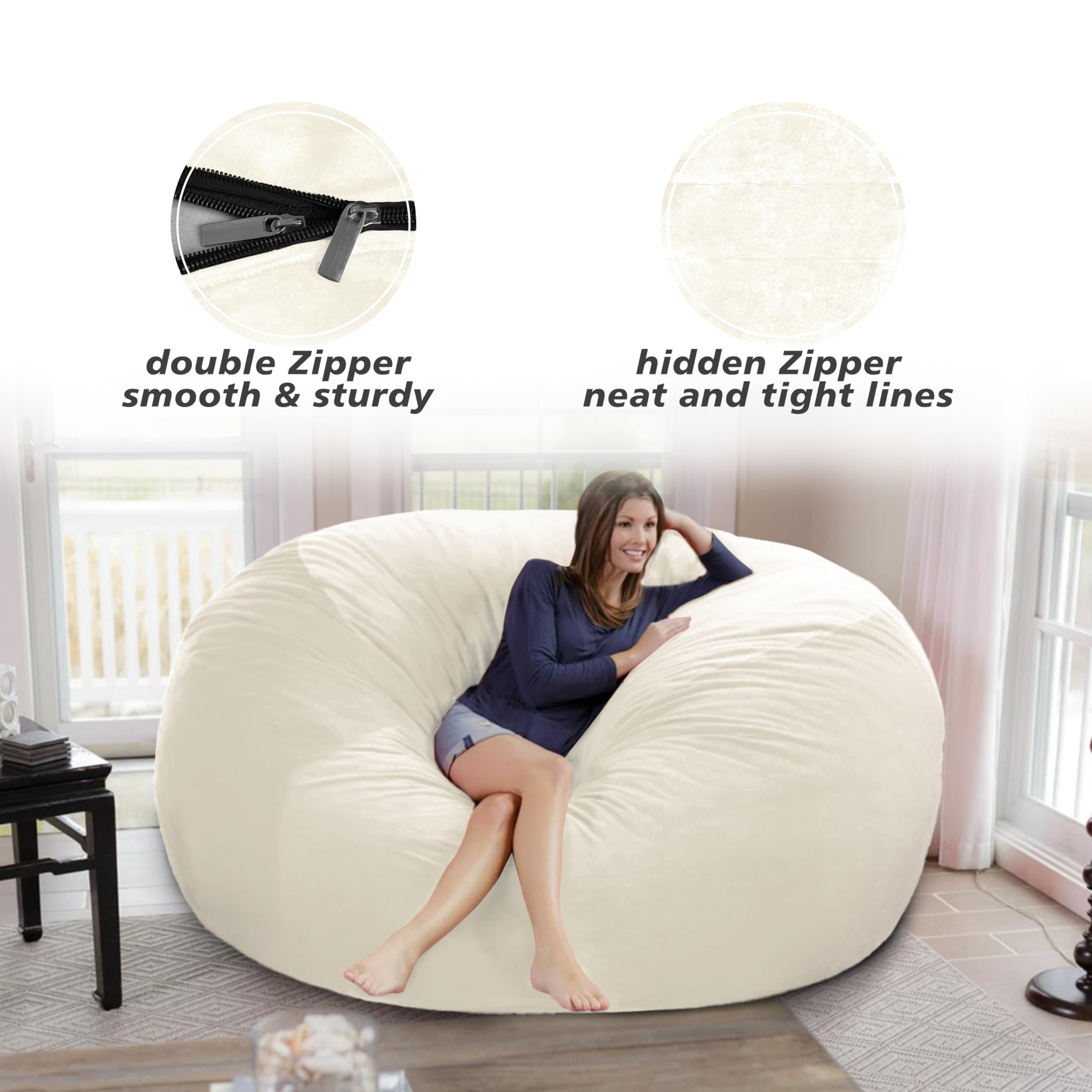 4FT Bean Bag Chair Cover - Soft Fluffy Dutch Velvet Replacement Cover (No Filling) for 4 Foot Large Bean Bags - Comfy Lazy Sofa Cover for Living Room, Bedroom, Dorm & Game Room - Machine Washable & Durable