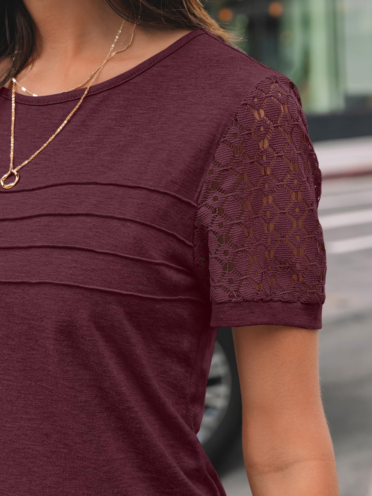 AUTOMET Women's Short Sleeve Lace Blouse - 2025 Spring Summer Trendy Casual T-Shirt Top for Work, Office & Date Night Outfits | Breathable & Elegant Daily Wear