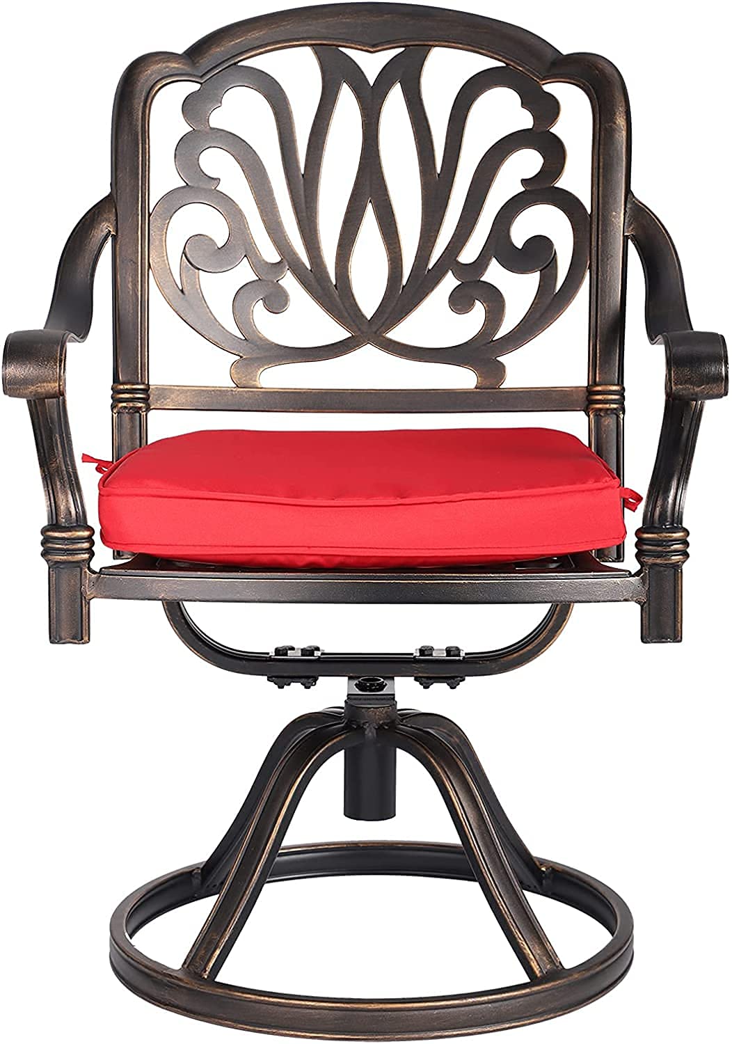 Grepatio 2-Piece Patio Swivel Dining Chairs Set with Cushions - Outdoor Cast Aluminum Rocking Chairs for Garden, Backyard, Poolside - Comfortable Metal Furniture with Red Cushions (Perfect for Lounging, Entertaining & Outdoor Dining)