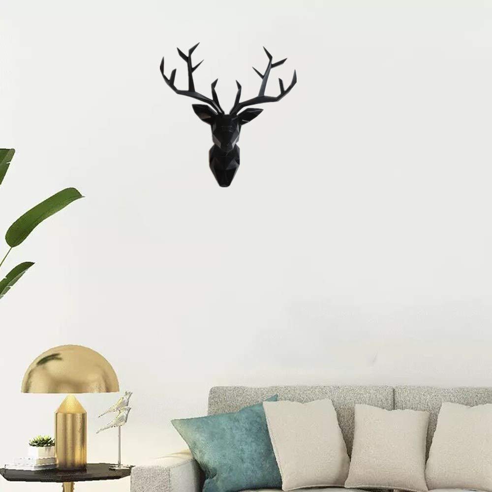 YJ Home Geometric Deer Head Wall Art Sculpture - Modern Black XL Deer Decor for Living Room, Bedroom & Office | Unique Home Decoration Gift Idea