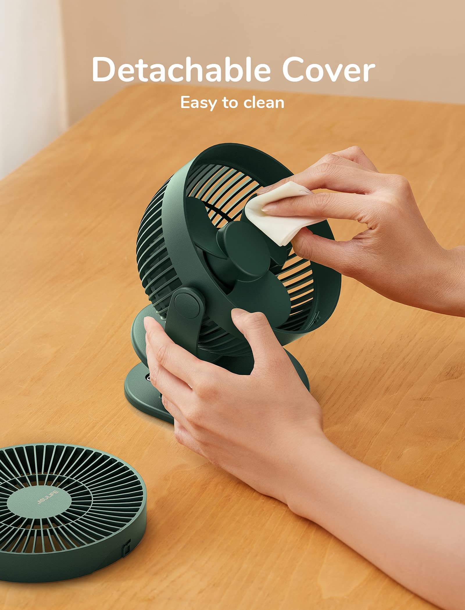 JISULIFE Clip on Baby Stroller Fan with 4000mAh Battery - Portable Personal Small Fan, Quiet & Narrow Slot Design, 4 Speed Settings, Up to 14 Hours Runtime - Perfect for Strollers, Beds, Desks, and Car Seats (Dark Green)