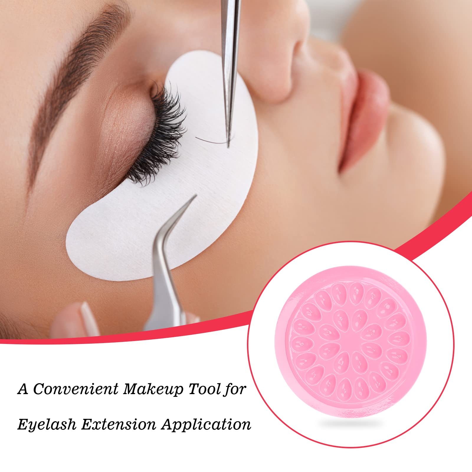 G2PLUS 100 PCS Disposable False Eyelash Glue Holders - Pink Plastic Glue Pallet Pad for Lash Extensions & Eyelash Adhesive Application | Perfect for Professional Salons & DIY Home Use