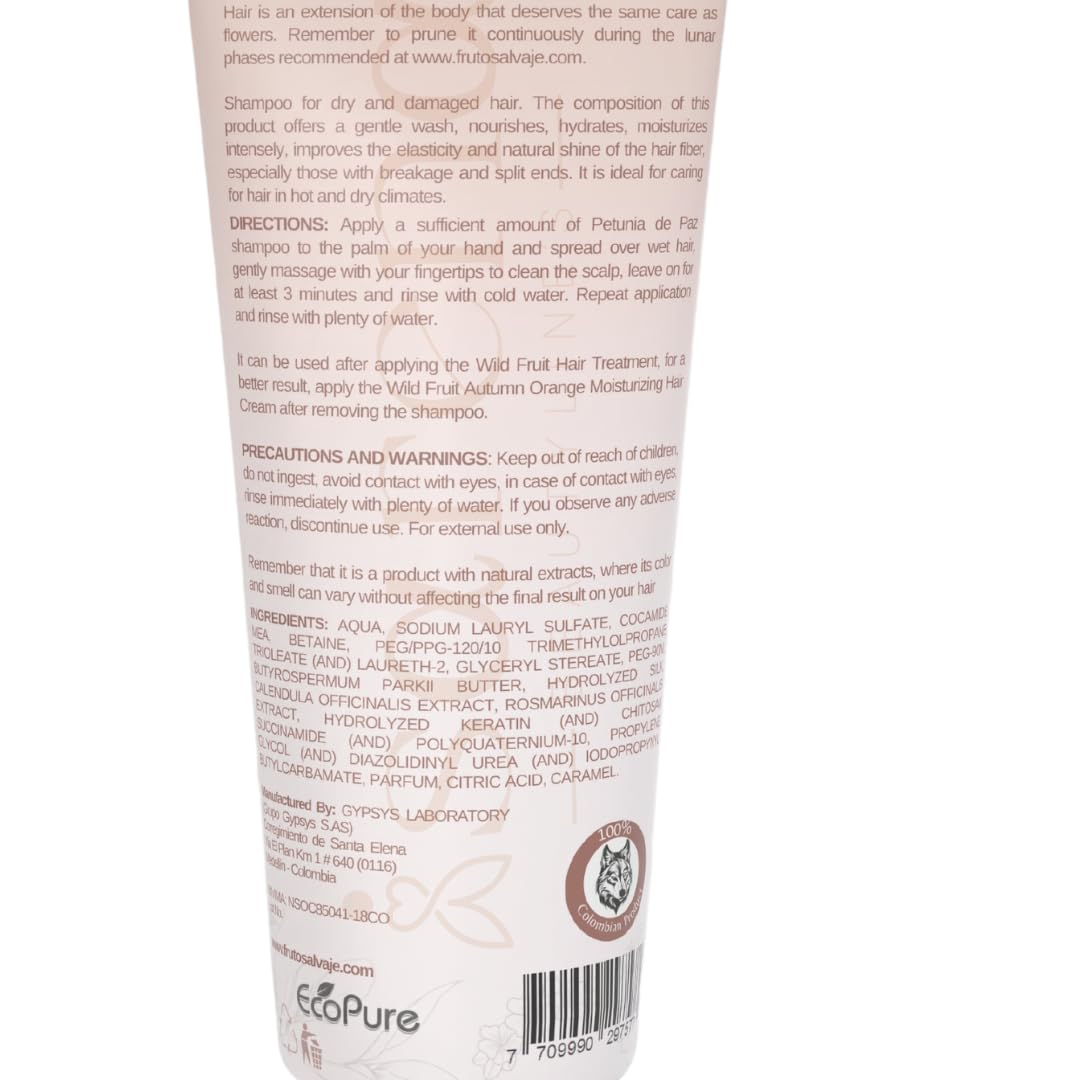 2 Pack Fruto Salvaje Shampoo Petunia de Paz 300ml for Dry Hair + Hydrating Hair Cream Conditioner 300ml - Moisturizing Hair Care Set for Damaged & Frizzy Hair - Perfect for Fall Hair Repair & Daily Nourishment