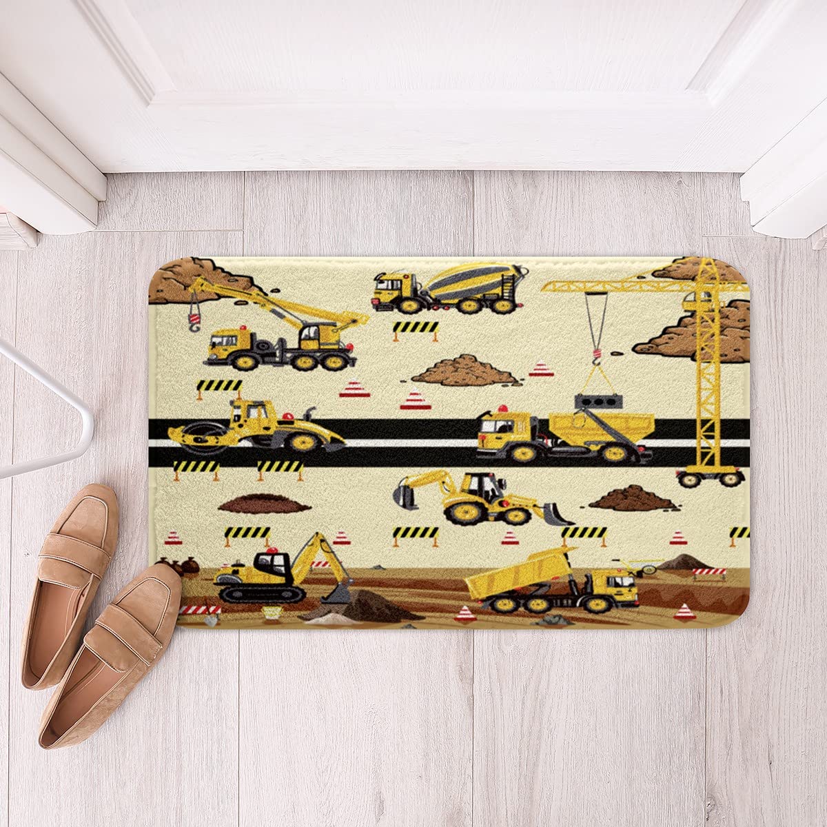 Kids' Cartoon Construction Bath Mats - Excavator & Truck Non-Slip Shower Rug for Boys & Girls (16