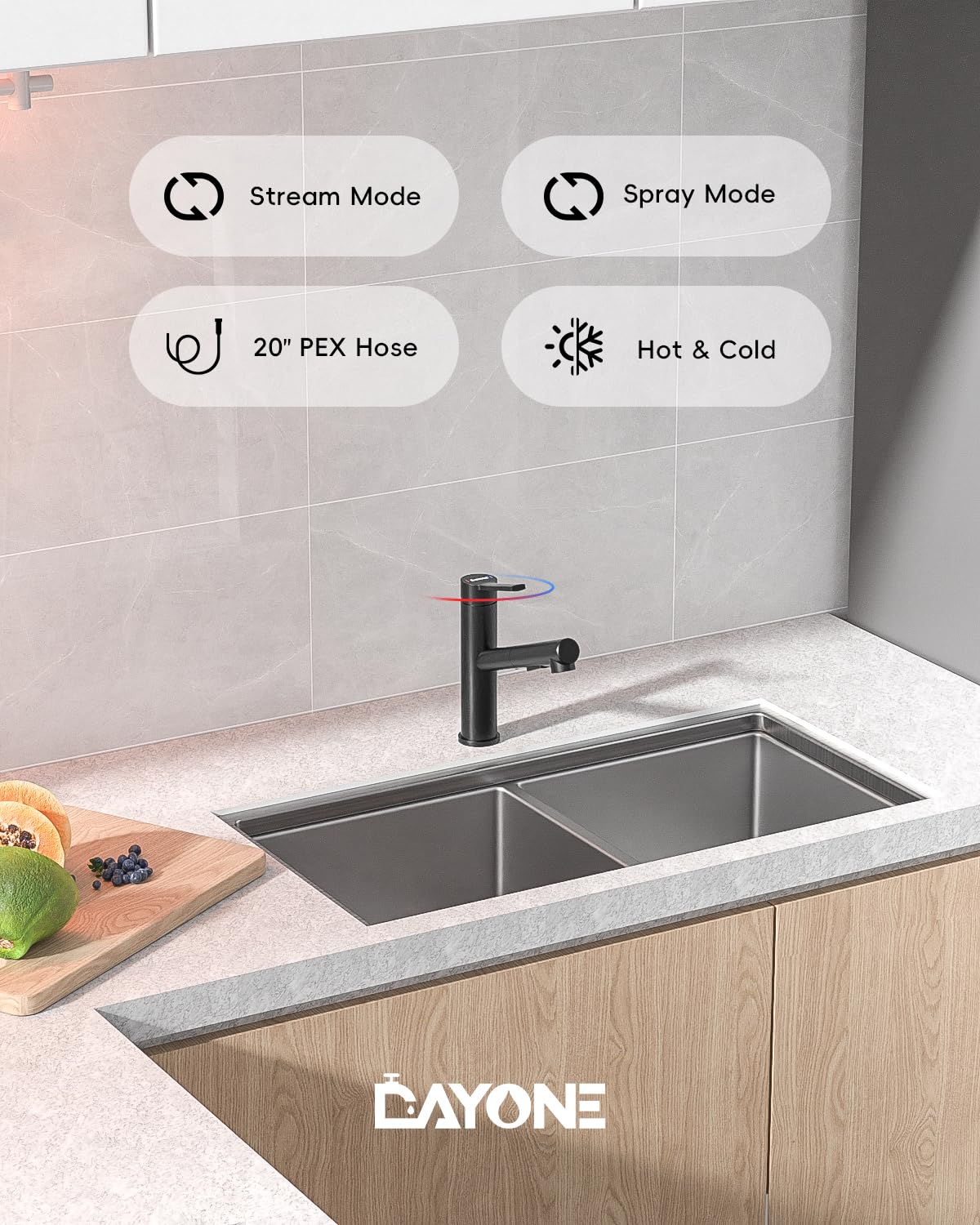 Modern Matte Black RV Kitchen Faucet with Pull-Down Sprayer - Compact for Small Sinks & Bars