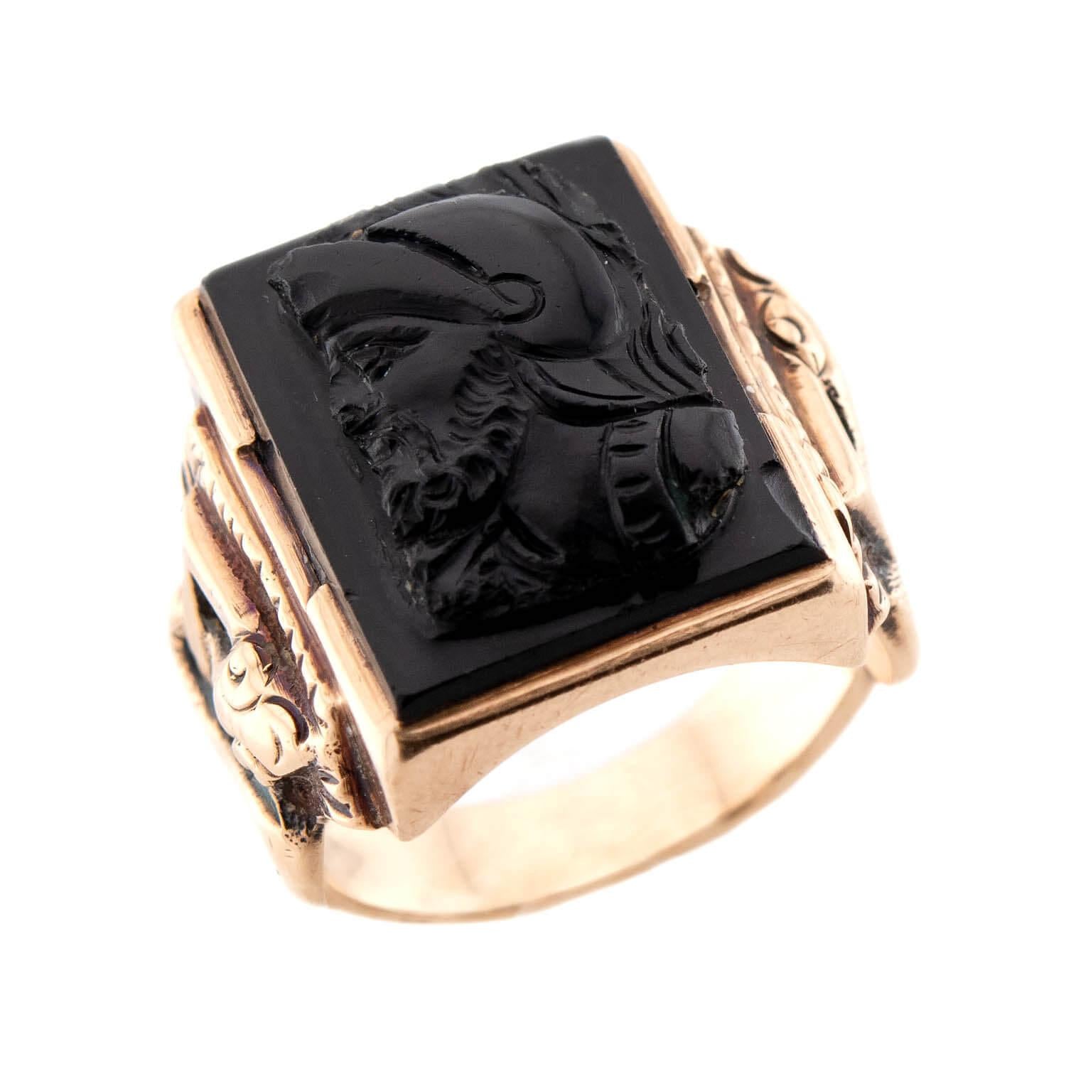 Vintage 14k Gold Onyx Cameo Statement Ring - Elegant Jewelry for Women, Perfect for Weddings, Parties & Special Occasions