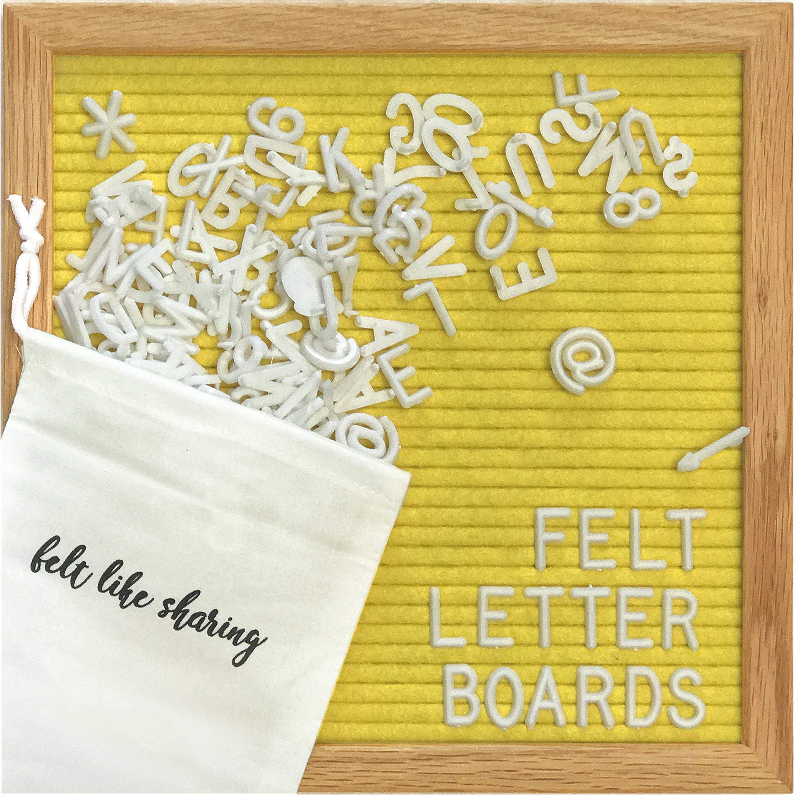 10x10 Inch Felt Letter Board with 300 Changeable Letters - Oak Frame Wooden Message Board for Baby Announcements, Milestones, Office Decor - Perfect for Home, Nursery, Wedding, Party & Wall Decoration (Yellow)