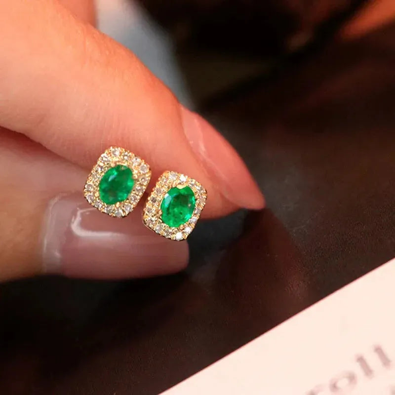 18K Yellow Gold Earrings with Real Natural Emerald - Elegant Fashion Jewelry for Women & Girls | Perfect Holiday Gift, Birthday Present & Special Occasion Accessory