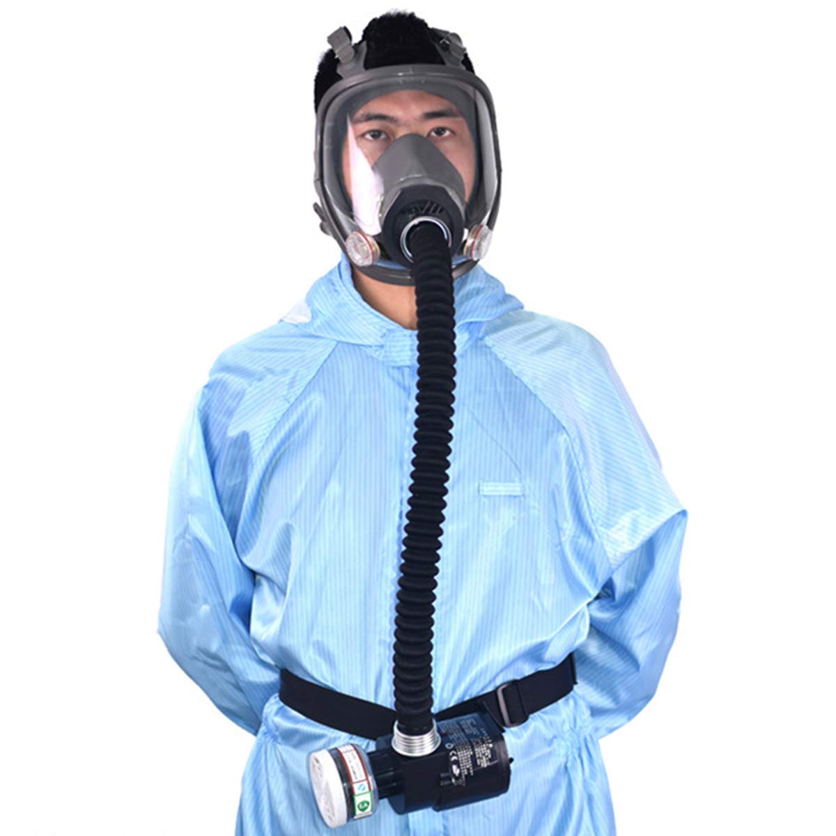 Electric Constant Flow Supplied Air Fed Full Face Gas Mask - Professional Spray Painting Respirator System for Industrial Work & Chemical Protection