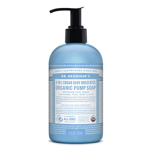Dr. Bronner's Organic Baby Unscented Pump Soap - Pure Castile Liquid Soap for Gentle Baby Care, Bath Time & Sensitive Skin | Vegan, Cruelty-Free