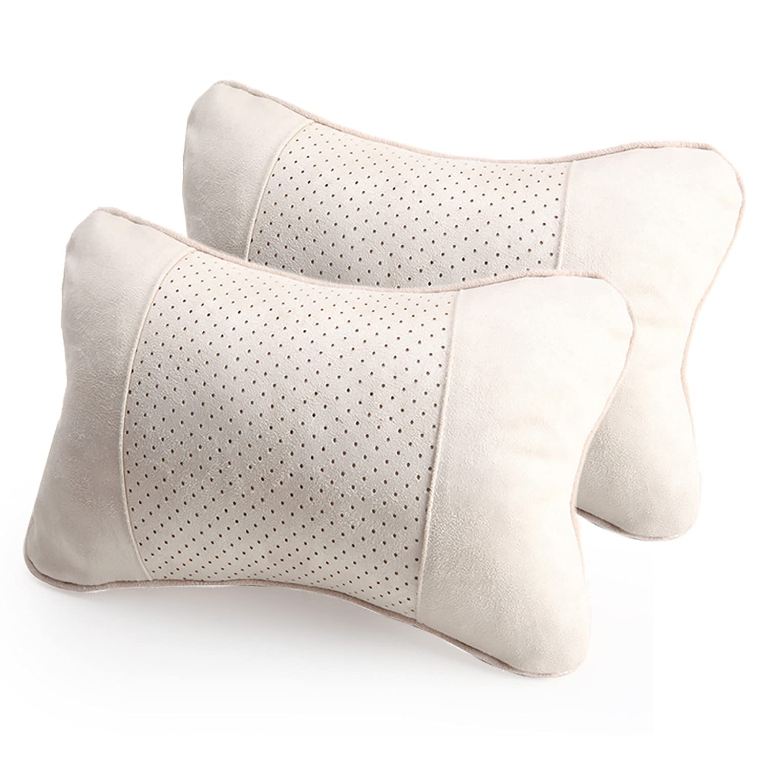 2Pcs Car Seat Pillow - Auto Headrest Cushion for Neck Support, Travel Comfort & Car Interior Accessories (White) - Perfect for Long Drives, Road Trips & Commuting