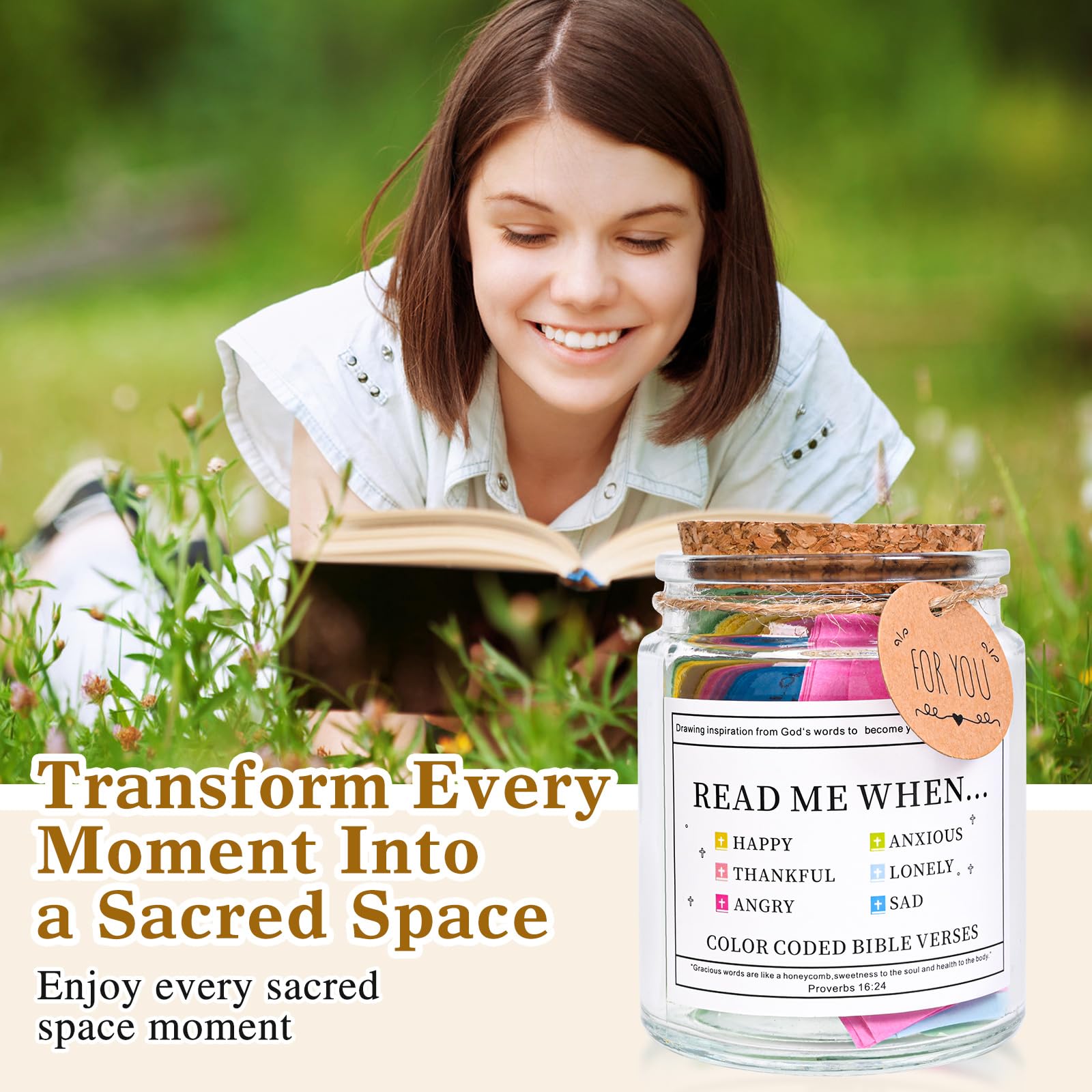 Bible Verse Jar - Inspirational Scripture Quotes for Emotions & Feelings | Christian Religious Gift for Easter, Graduation, Birthday | Perfect for Women, Men, Mom, Dad & Friends | Daily Devotional & Encouragement Tool