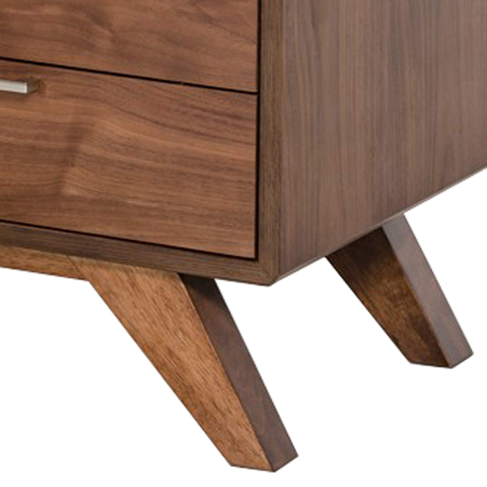 Benjara 2-Drawer Wooden Nightstand with Metal Bar Handles & Angled Legs - Brown Finish Bedside Table for Bedroom, Living Room, or Office