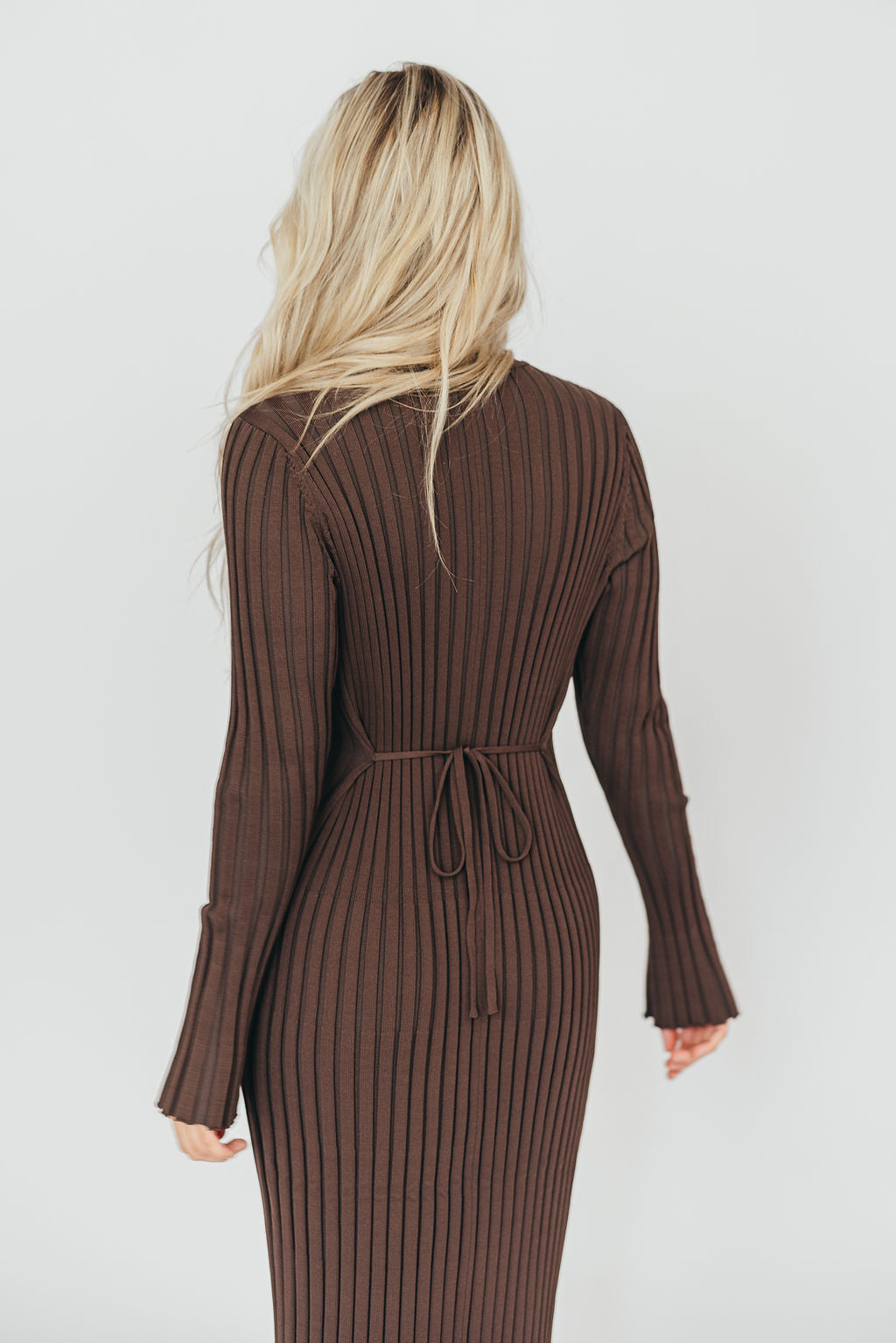 Colette Premium Long Sleeve Ribbed Knit Maxi Dress - Brown Maternity Dress for Pregnancy | Bump Friendly, Comfortable & Stylish for Casual Outings, Date Nights & Special Occasions