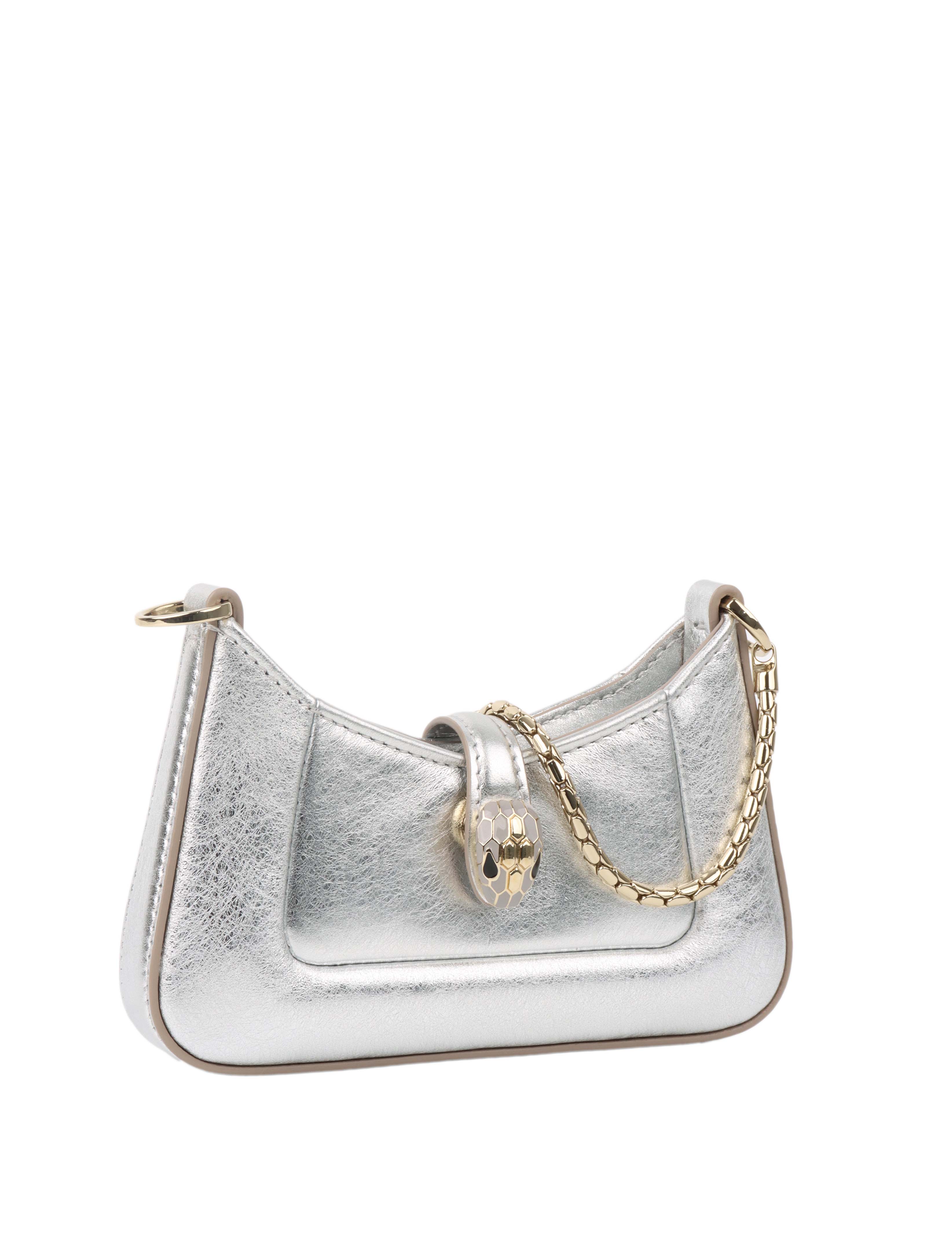 Bvlgari Metallic Silver Mini Serpenti Shoulder Bag - Luxury Designer Crossbody Purse for Women | Perfect for Evening Parties, Date Nights & Special Occasions