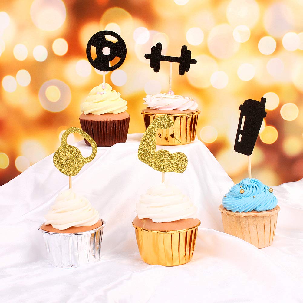 30PCS Gym Theme Cupcake Toppers - Weight Lifting & Fitness Themed Birthday Party Decorations - Perfect for Workout Parties, Bodybuilding Celebrations & Gym-Inspired Events