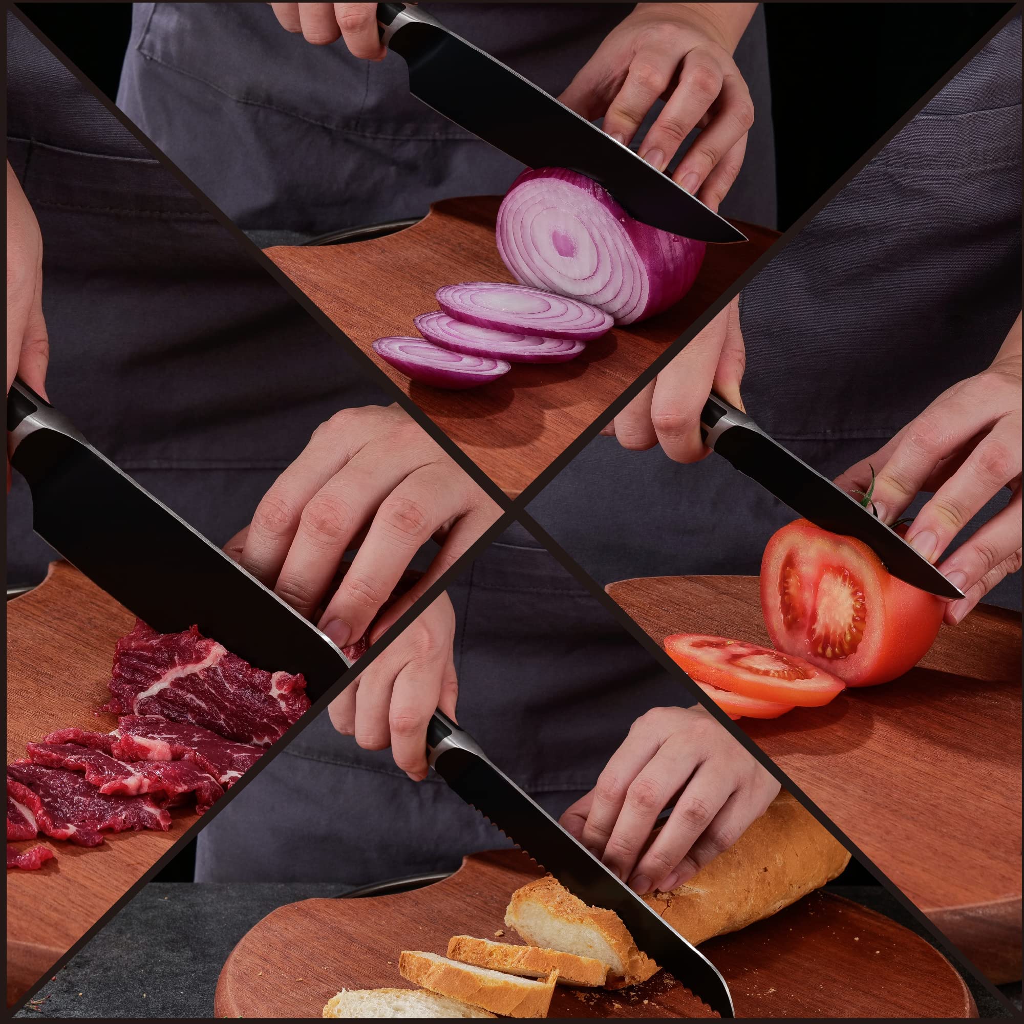 7-Piece German Stainless Steel Kitchen Knife Set with Acacia Wood Block & Scissors - Professional Chef Knives for Cooking, Slicing, Dicing - Perfect for Home Kitchens, Wedding Gifts & Culinary Enthusiasts