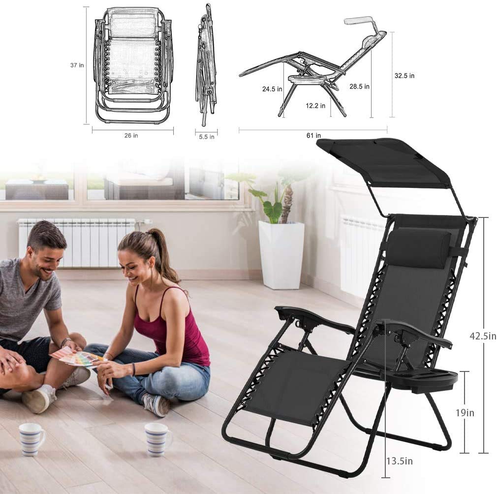 2-Pack Folding Zero Gravity Chairs - Heavy Duty 250lbs Capacity, Steel Mesh Reclining Outdoor Chairs for Camping, Fishing, Poolside, Patio & Lawn - Perfect for Relaxing in Backyard, Beach or Garden (Black)