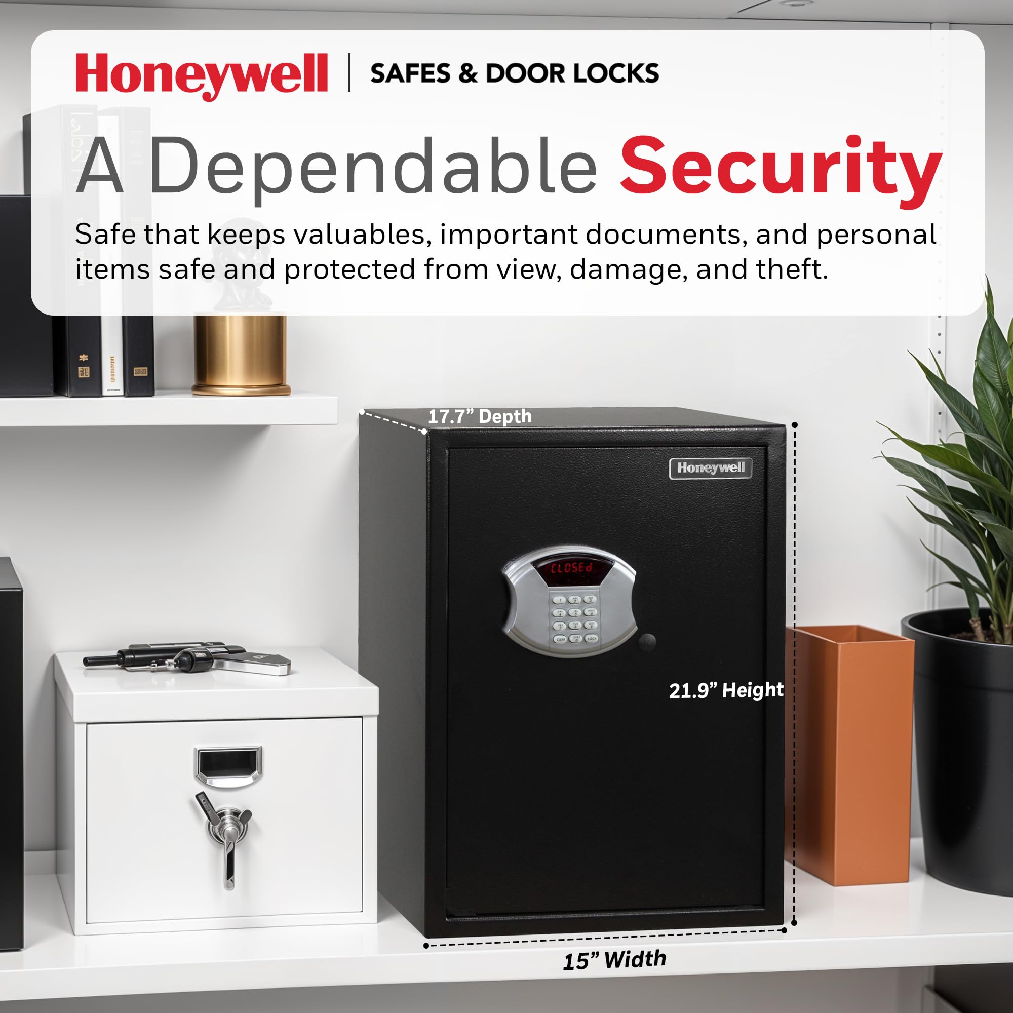 Honeywell Heavy Duty Digital Safe Box - Large Steel Security Safe with LED Display & Removable Shelf - 2.87 CU ft Home Safe for Money, Jewelry & Documents - Black (Model 5107) - Perfect for Home, Office & Business Security