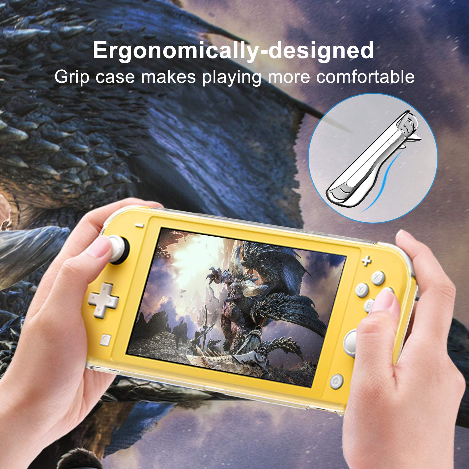 YUANHOT Nintendo Switch Lite Protective Case Set - Shockproof Carrying Case, Screen Protector & Joystick Caps | Travel & Gaming Accessories for Nintendo Switch Lite (Yellow)