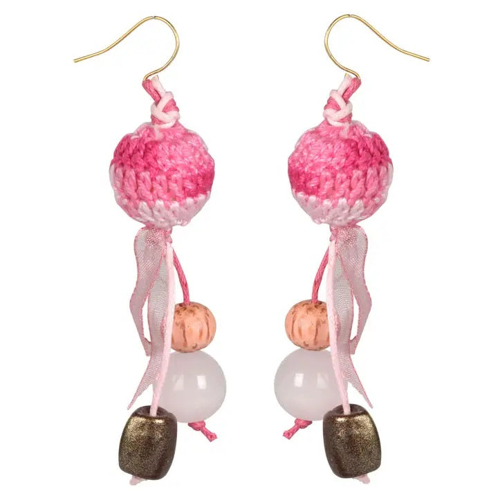 Handmade Pink Crochet Dangle Earrings for Women - Boho Chic Accessories for Parties, Weddings & Everyday Wear