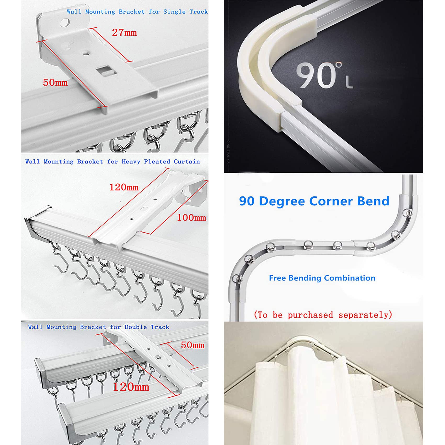Ceiling Mount Curtain Track System - 12ft (2 x 6ft) White Room Divider Rail with Hooks & Accessories for Living Room, Bedroom, Shower & Closet | Easy Installation for Home Partition & Window Dressing
