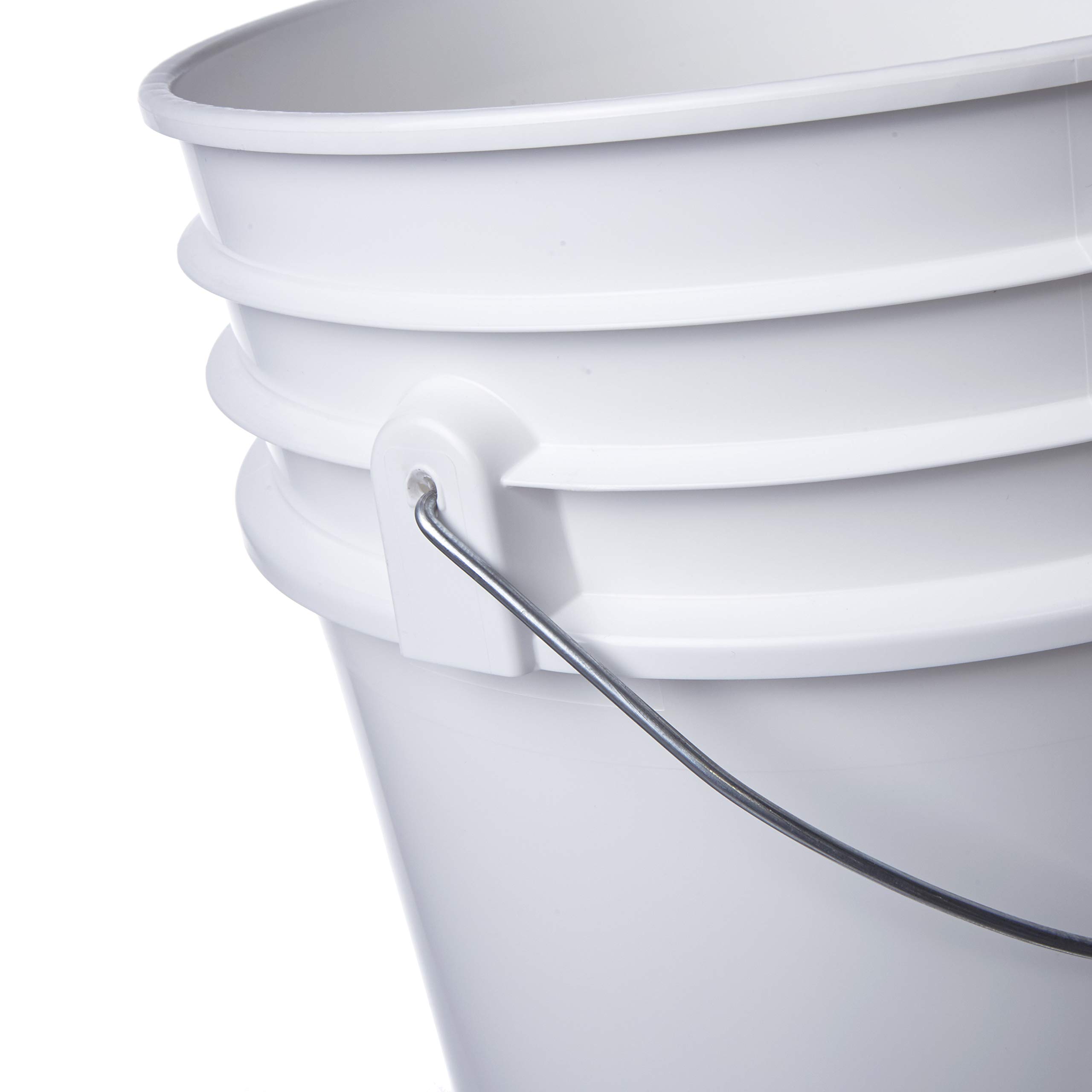 Premium 90 Mil HDPE 5 Gallon Bucket with Handle & Lid - 6 Pack in White - Durable Storage for Home, Garden, and Commercial Use - Hudson Exchange
