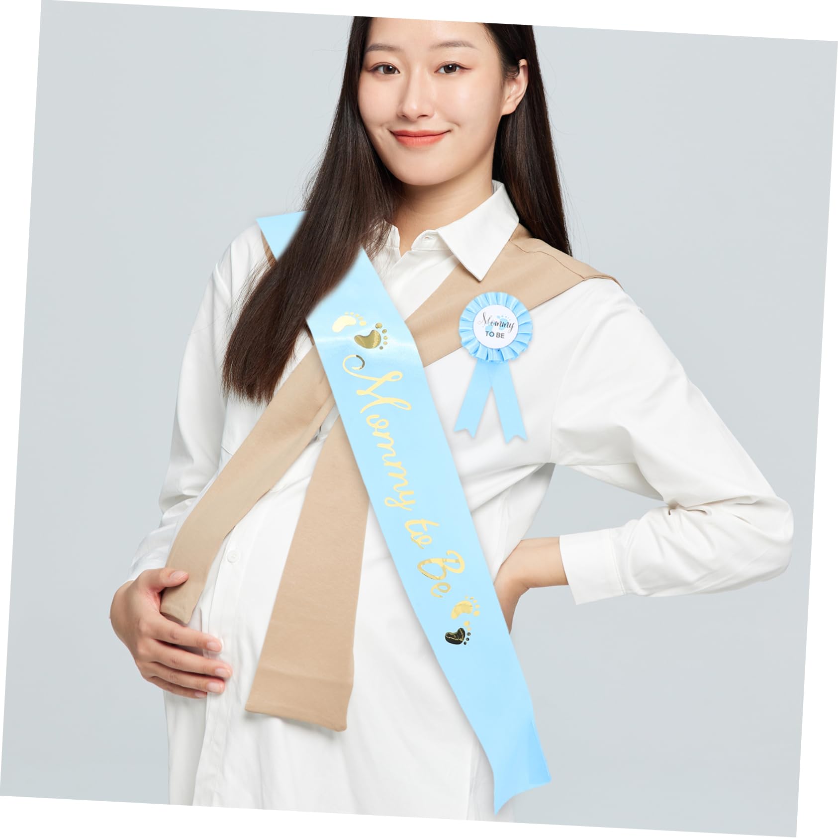 IWOWHERO Maternity Shoulder Sash & Badge Set - Mom to Be Shower Pin, Dad to Be Badge - Perfect for Baby Shower, Gender Reveal & Pregnancy Announcement Parties