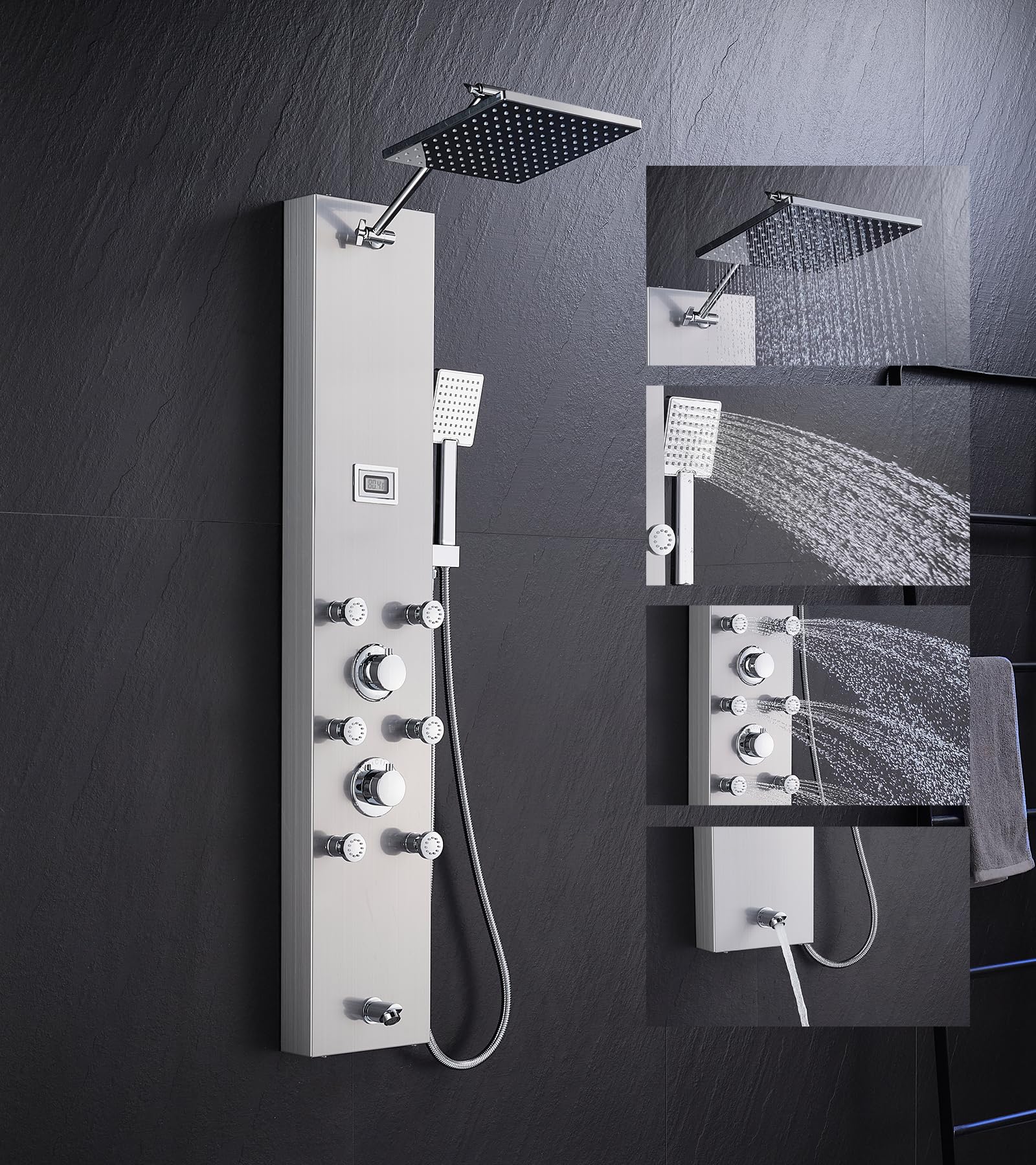 Premium 304 Stainless Steel Shower Panel System - 6 Body Jets, 9