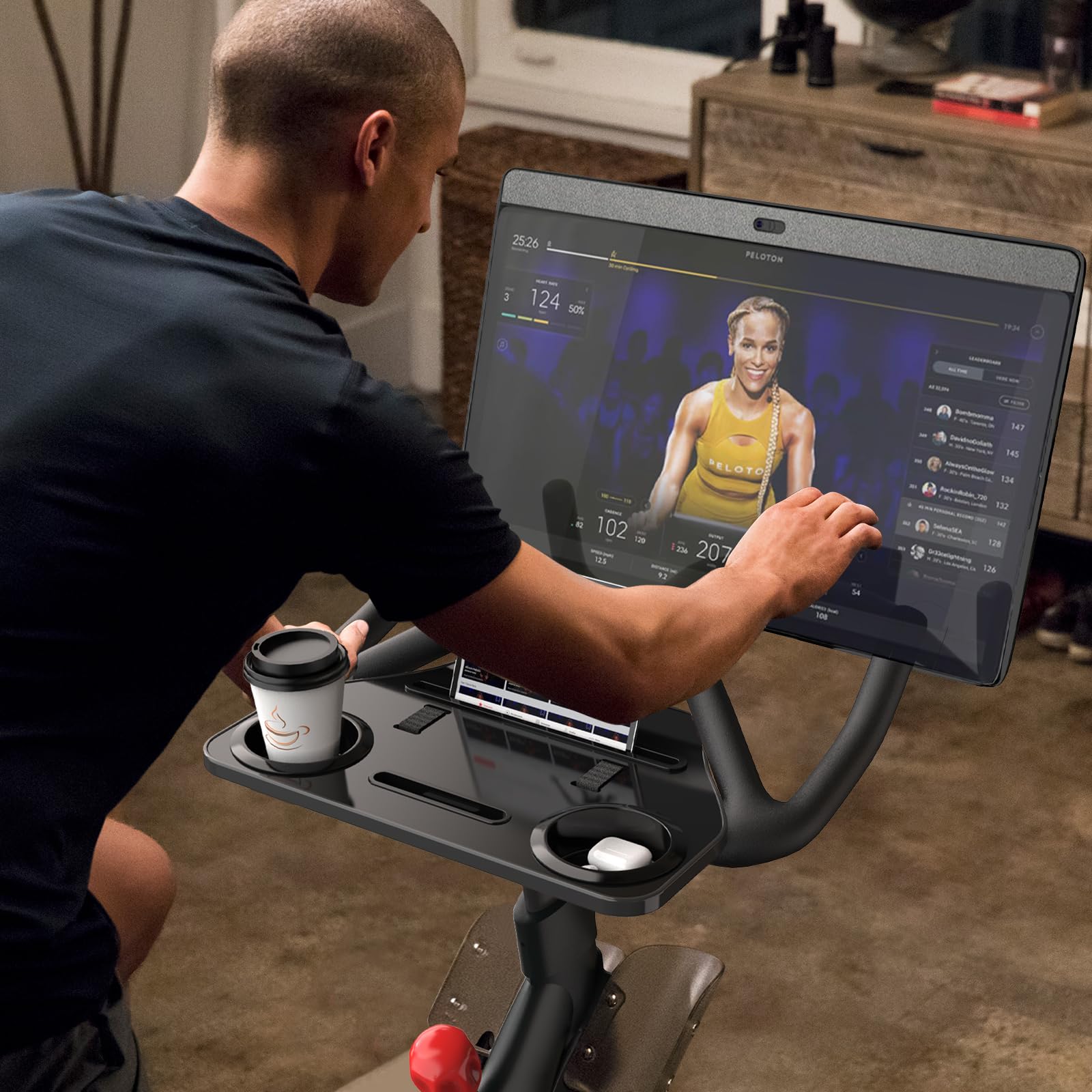 Ergonomic Desk Tray for Peloton Bike+ (Not Bike) - Adjustable Holder for Phone, Cup, Tablet - Black Workout Accessory - Perfect for Home Gym, Cycling & Multitasking