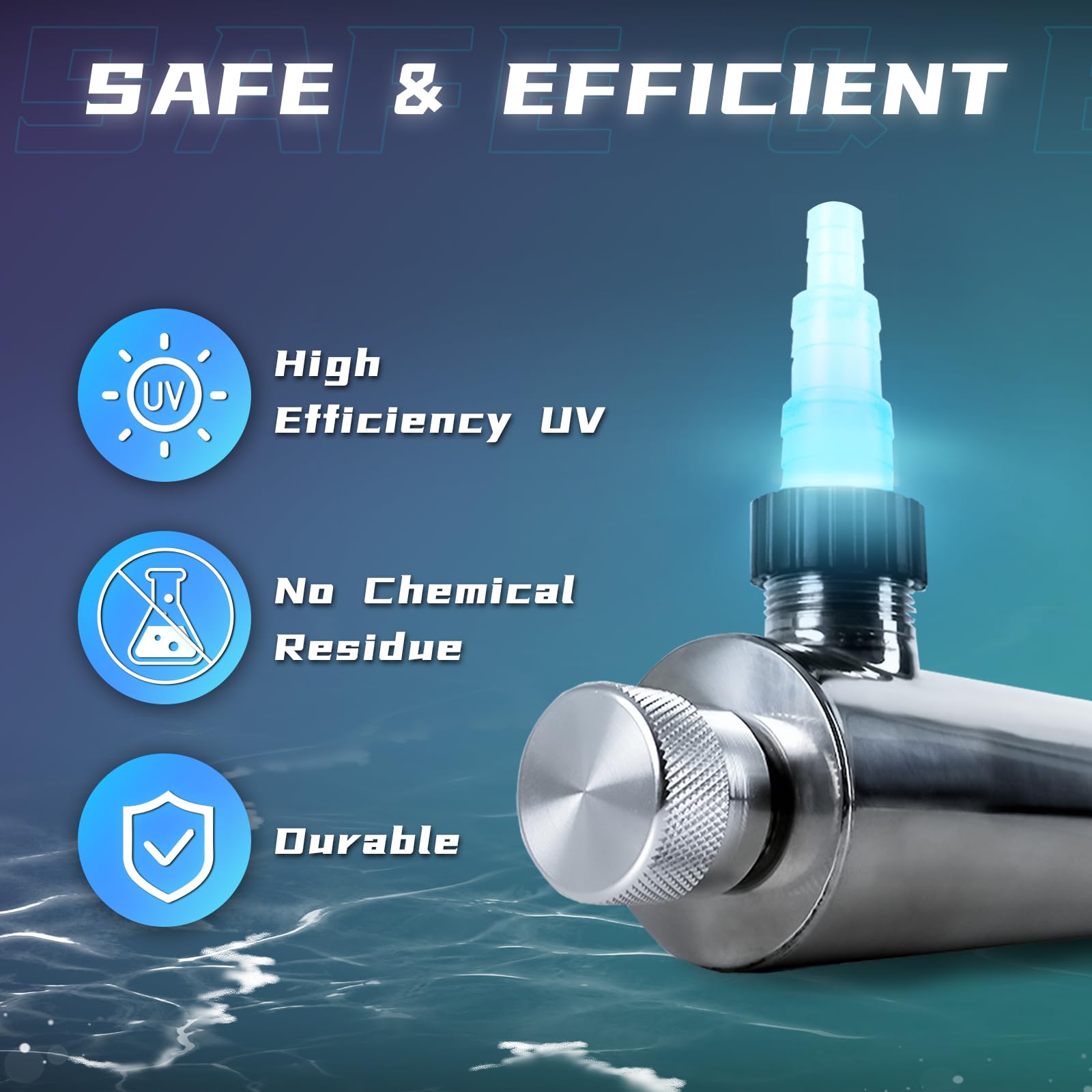 55W UV Sterilizer Light for Pools, Cold Plunge Tubs & Aquariums - UVC Bulb Algae Control for Above Ground Pools, Ponds & Green Water Treatment - Stainless Steel UV Clarifier for Crystal Clear Water (Perfect for Backyard Oasis, Spa Maintenance & Fish Tank Cleaning)