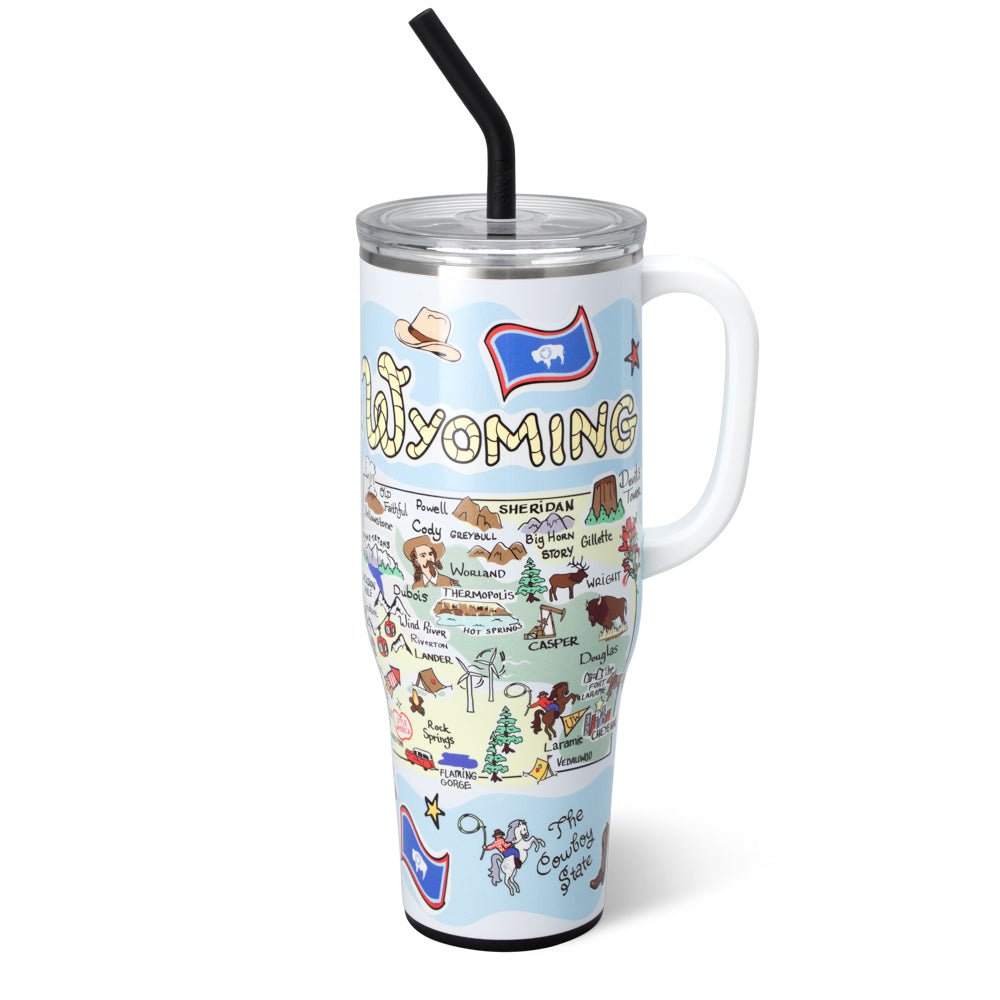 Wyoming Mega Mug 40oz - Large Insulated Stainless Steel Tumbler with Lid & Straw - Perfect for Coffee, Tea & Cold Drinks at Home, Office or Outdoor Adventures
